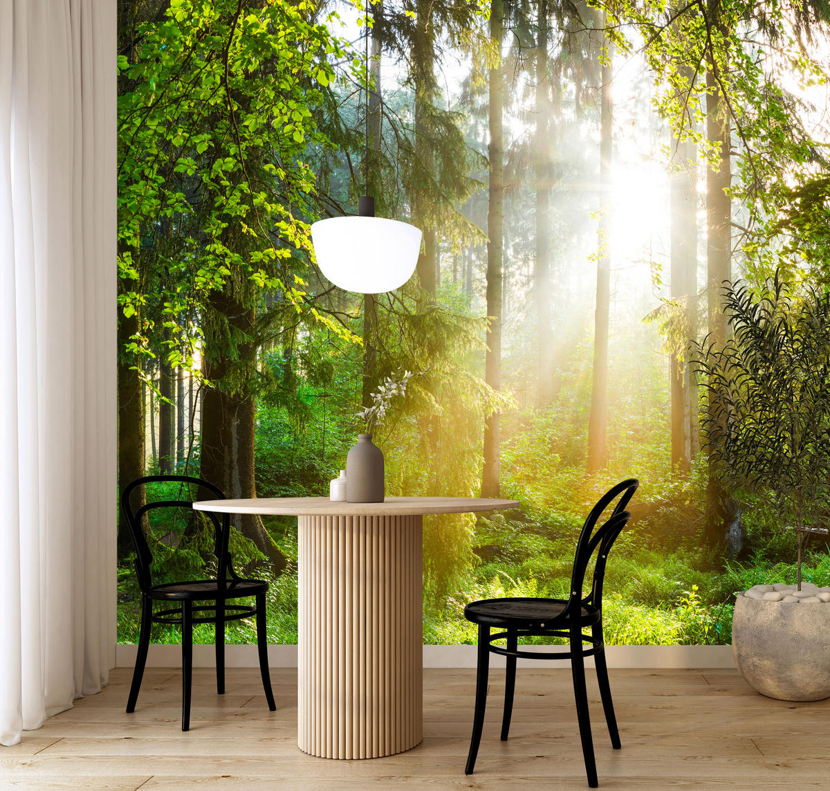 FOTOTAPETE für Wohnzimmer Sonniger Wald Bäume Pflanzen Natur Gras 450x315 - Multicolor, Papier (450/315cm) - Muralo
