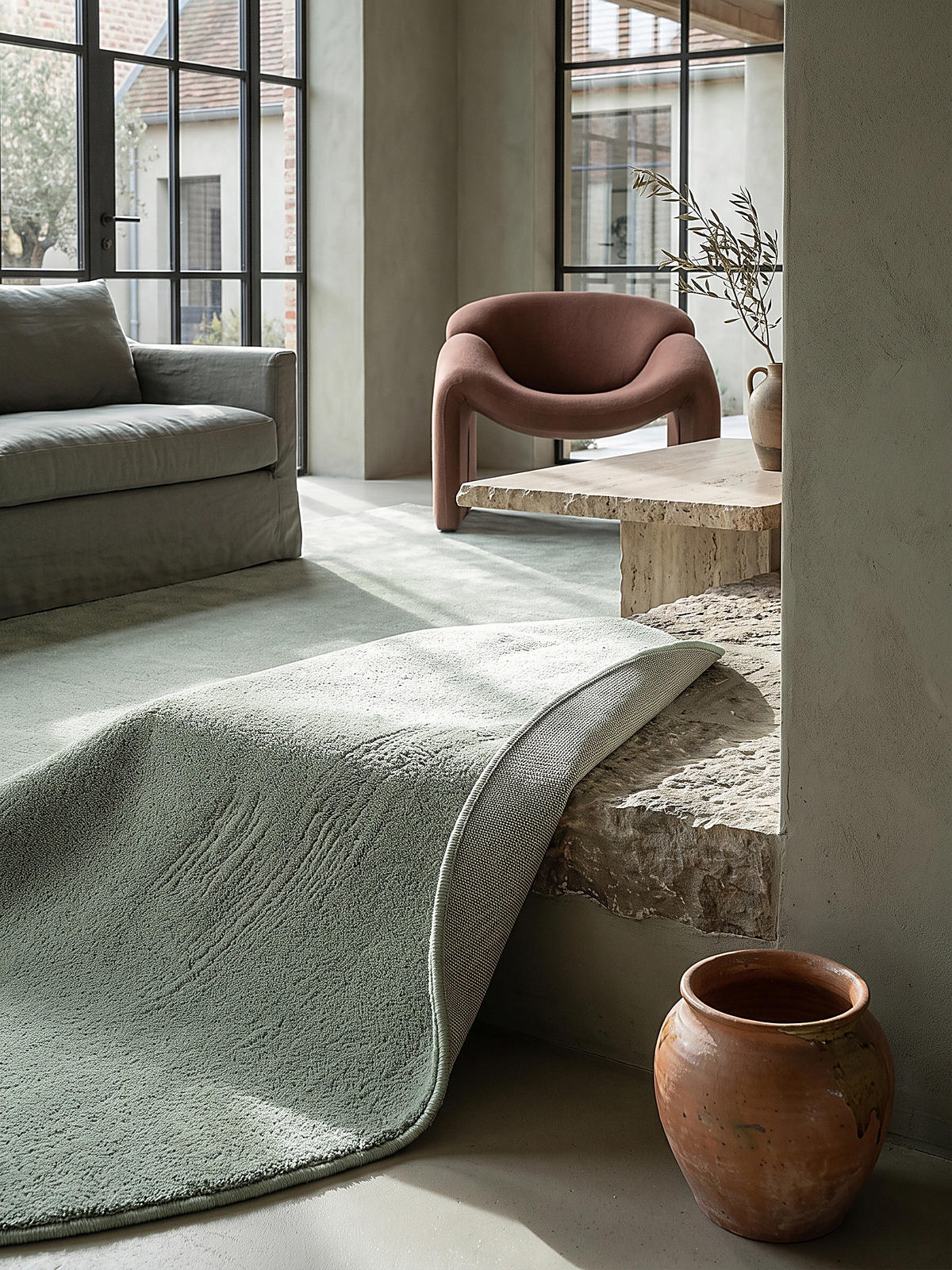 TEPPICH Hochflor ALDAN Antirutsch Uni Polyester Grün 120 x 120 cm - Grün, Textil (120/120cm) - KADIMA DESIGN