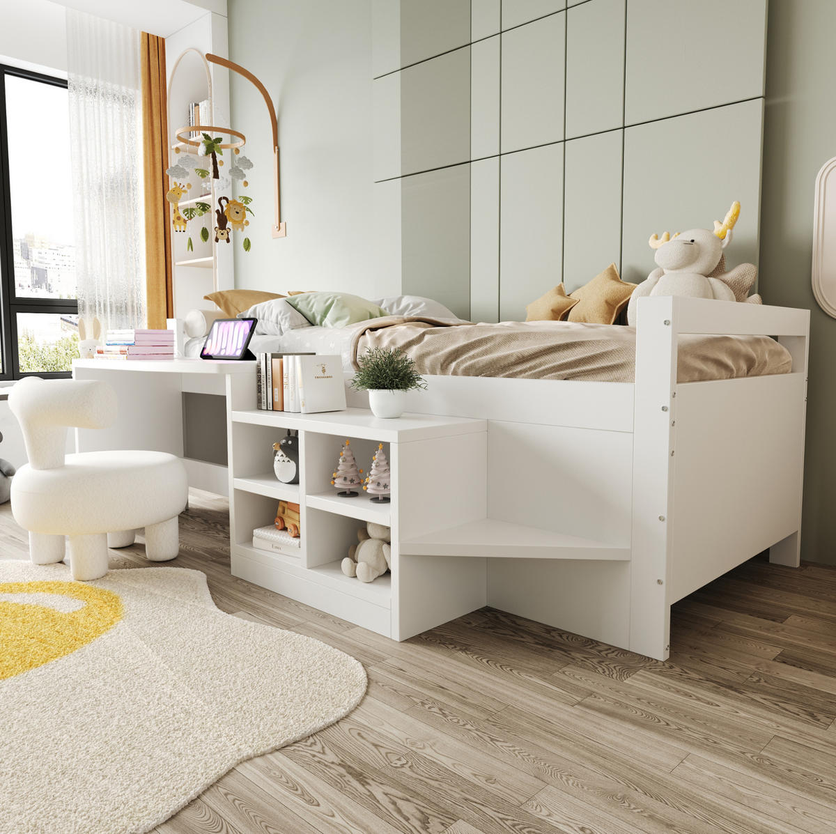 KINDERBETT 90/200 cm mit Schreibtisch, Stauraum, USB und Steckdose, Weiß - Weiß, Holzwerkstoff (90/200cm) - Redom