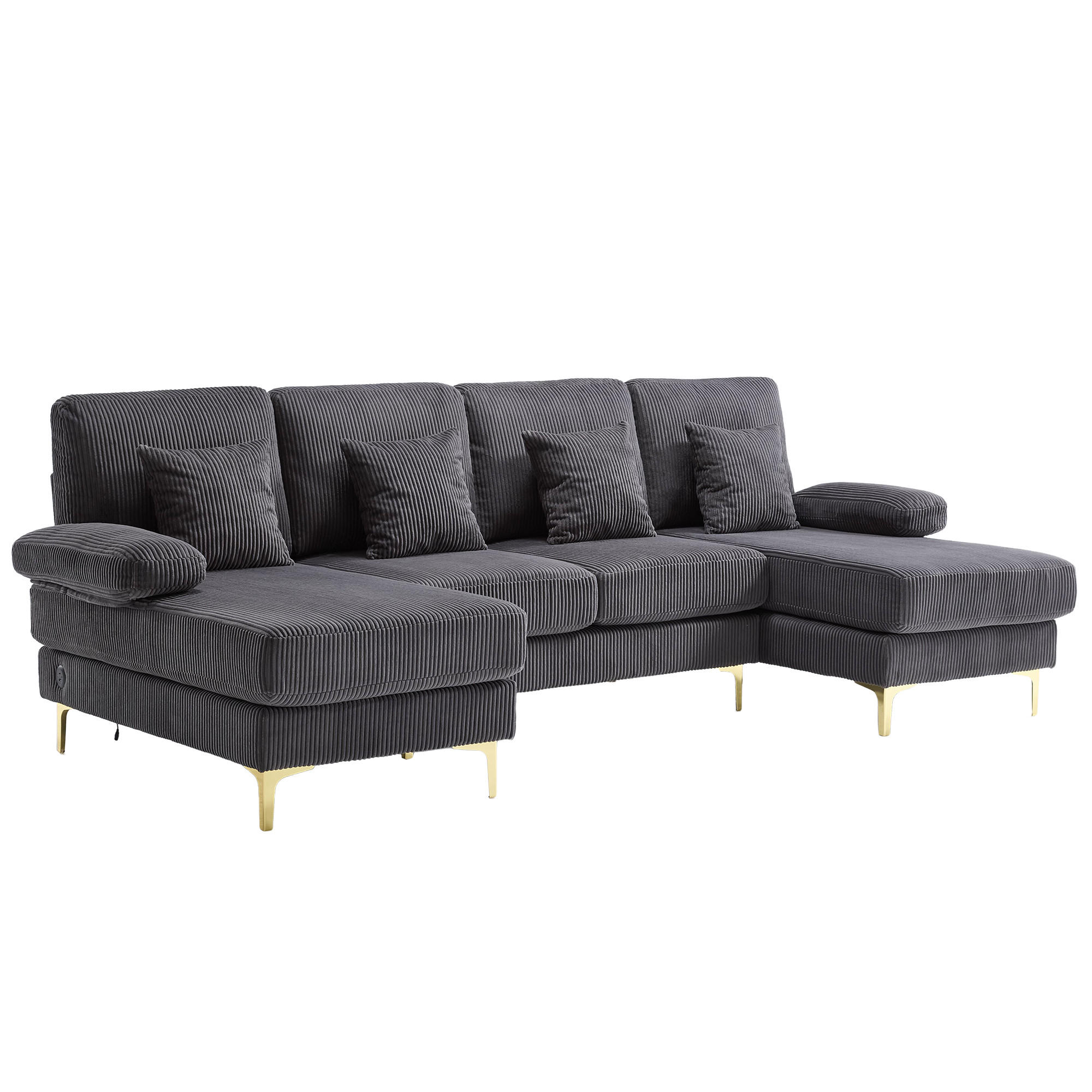 U-FORM Wohnlandschaft Samt mit LED und USB-Anschluss 265/135/88 cm Grau - Grau, Textil (135/88/265cm) - Redom