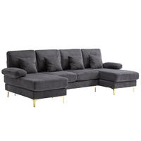 U-FORM Wohnlandschaft Samt mit LED und USB-Anschluss 265/135/88 cm Grau - Grau, Textil (135/88/265cm) - Redom