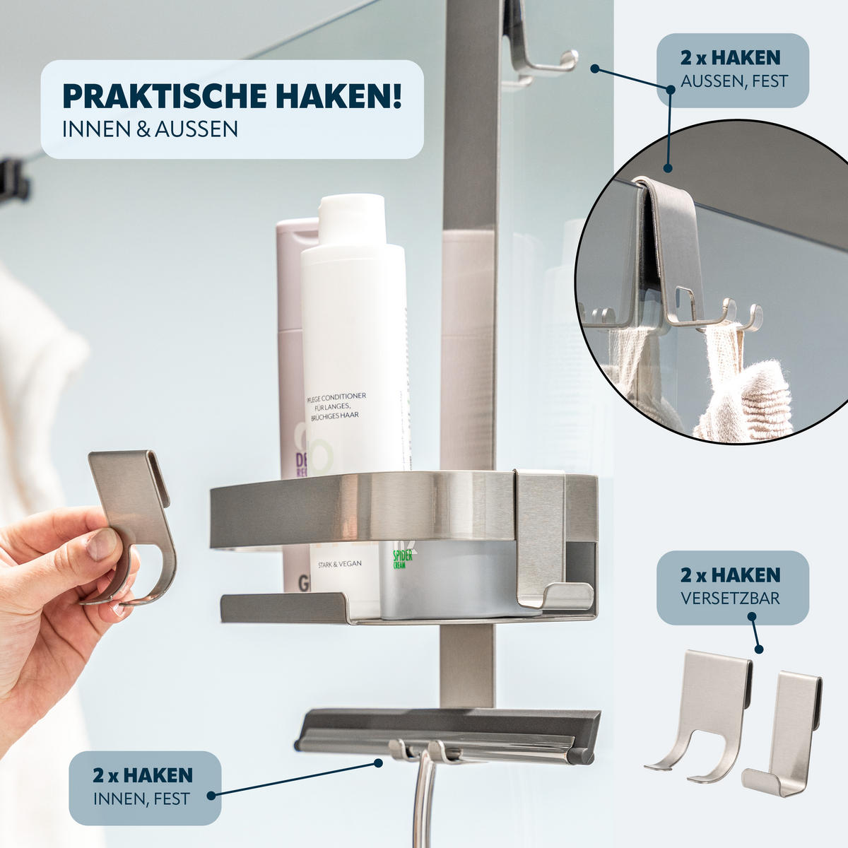 DUSCHABLAGE für Glasduschwand, Edelstahl - Edelstahlfarben, Metall (23/67.5/10.5cm) - eluno