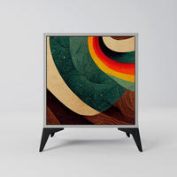 SIDEBOARD COLORFUL STRANDS, Grau, 57,5x42x70,5 cm, Schwarze Metall-Sternfüße - Multicolor/Schwarz, Holzwerkstoff/Metall (57.5/70.5/42cm) - SpaceRebels