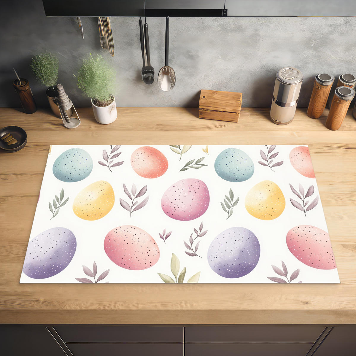 HERDABDECKPLATTE Eier - Bunt - Muster Induktionsmatte 83x51 cm - Weiß, Kunststoff (83/51.5/0.2cm) - MuchoWow