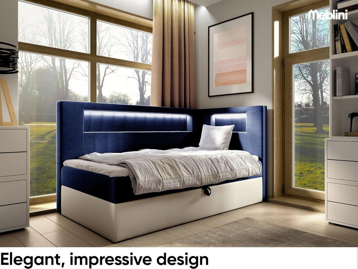 KINDERBETT GARETH 3 - Dunkelblau/Weiß, Holzwerkstoff (113/212cm) - Meblini