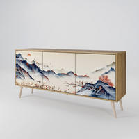 SIDEBOARD JAPANESE LANDSCAPE, Eicheneffekt, 164,5x42x77,5 cm, 3 Türen - Eichefarben/Buchefarben, Holzwerkstoff/Buchenholz (164.5/77.5/42cm) - SpaceRebels