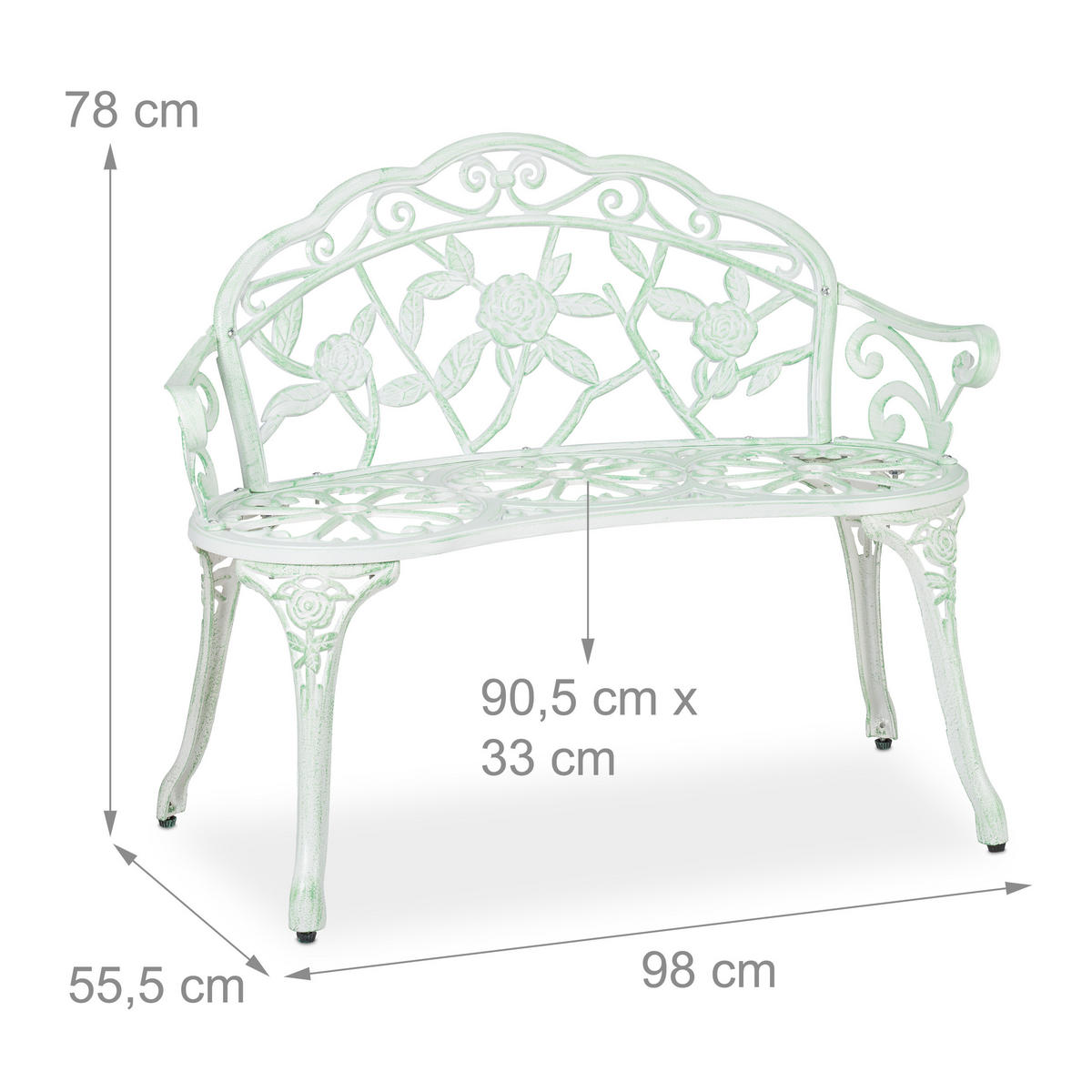 GARTENBANK - Weiß, Metall (98/78/55.5cm) - Relaxdays