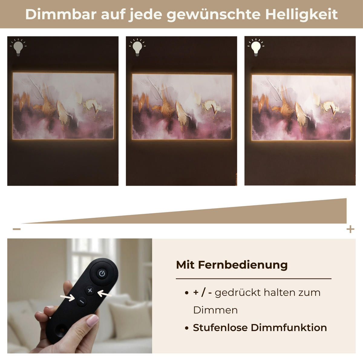 NÁSTĚNNÁ LAMPA S AKUMULÁTOREM Fialová - abstraktní - barva - zlatá 90x60 cm - světle fialová, kompozitní dřevo (90/60/8cm) - OnlyWow