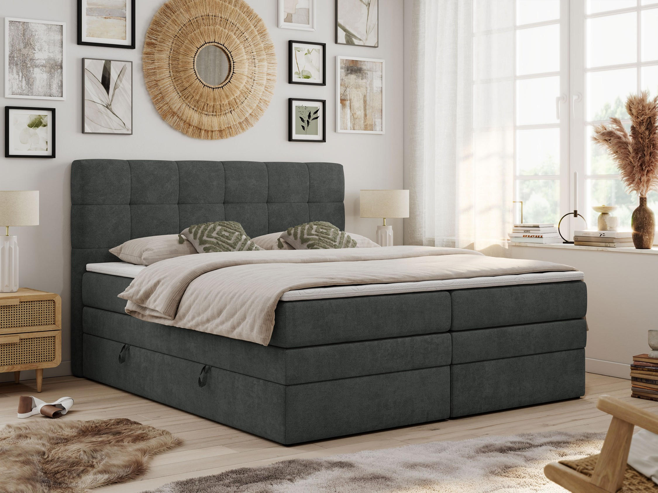 BOXSPRINGBETT LUKA KING 140/200 Dunkelgrau Struktur - H3 - Dunkelgrau, Holz/Textil (140/200cm) - MKS