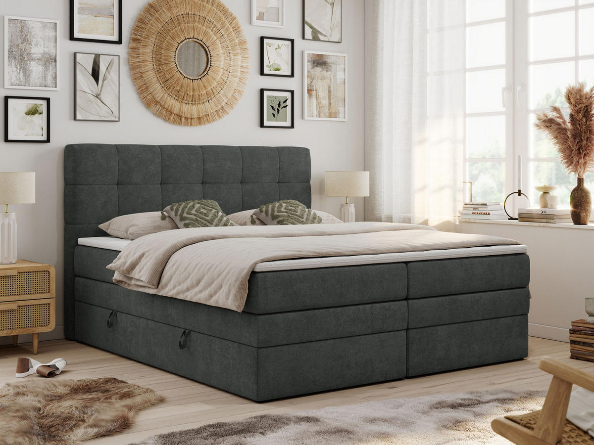 BOXSPRINGBETT LUKA KING 140/200 Dunkelgrau Struktur - H3 - Dunkelgrau, Holz/Textil (140/200cm) - MKS