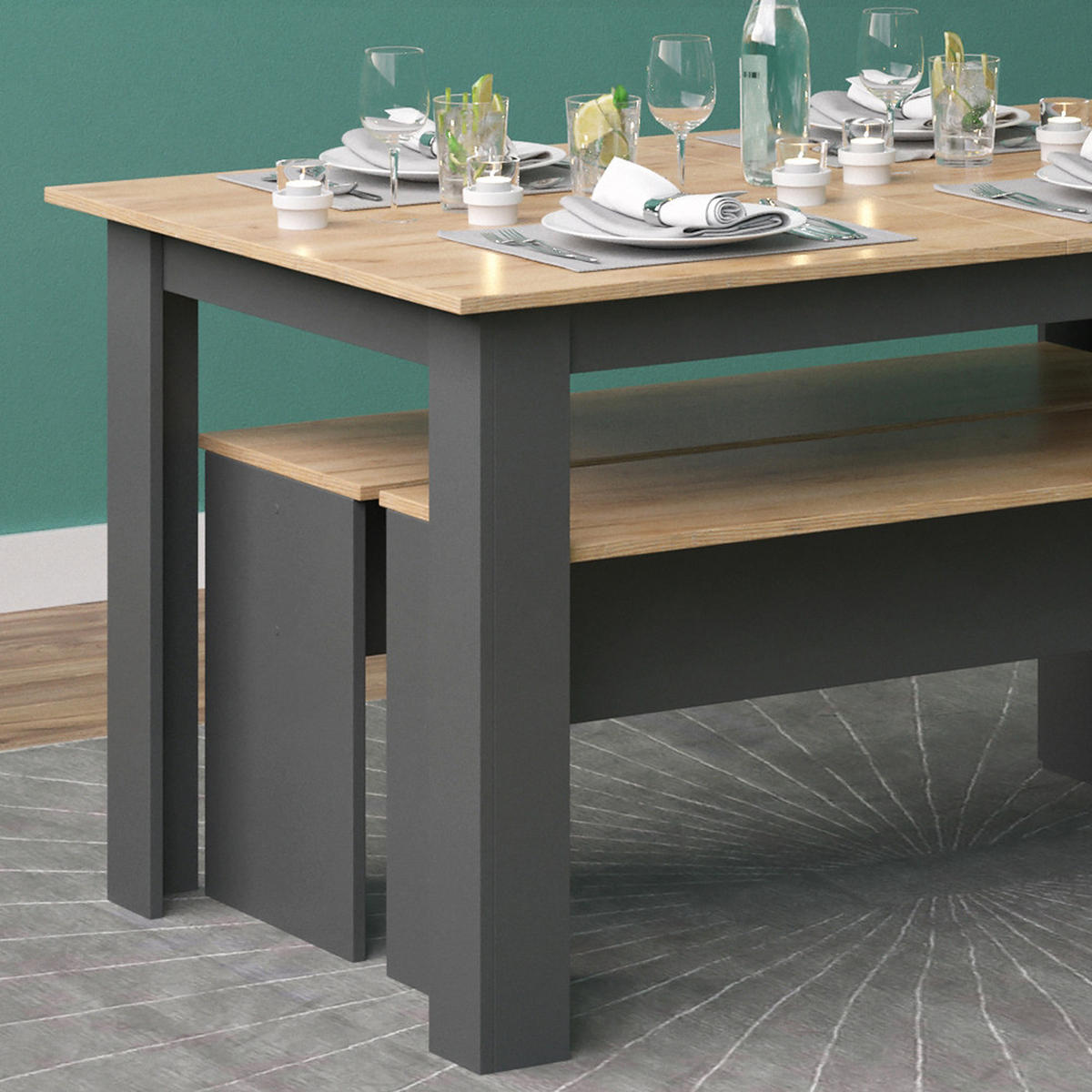 ESSTISCH SET Sentio Anthrazit 90 x 140 cm mit 2 Bänken - Anthrazit, Holzwerkstoff (140/76/90cm) - Vicco