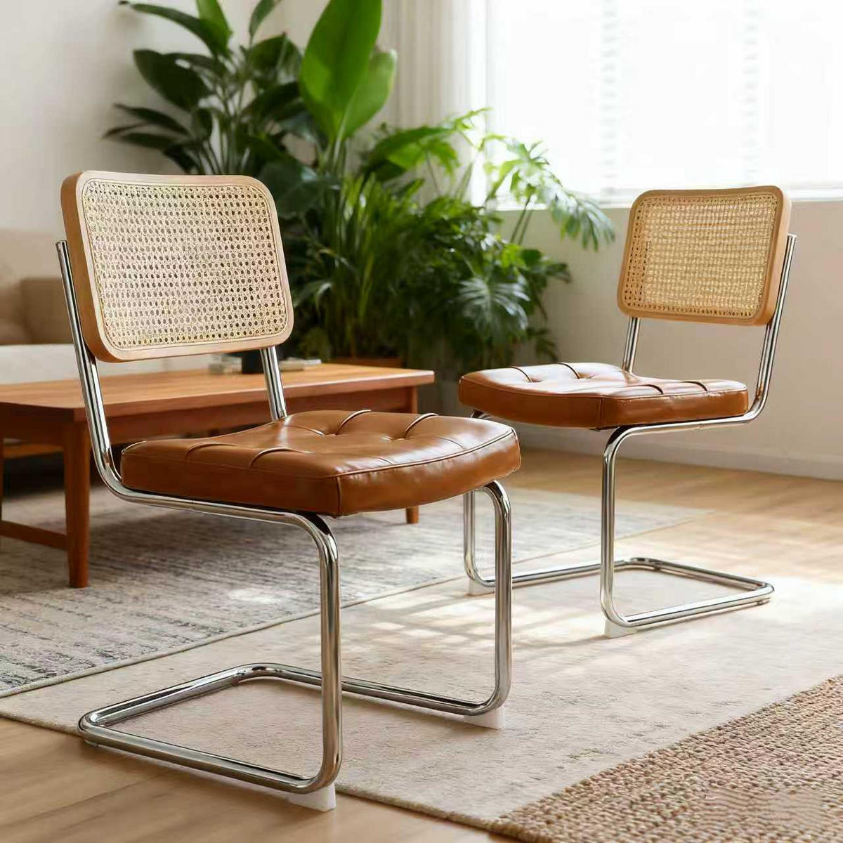 SCHWINGSTUHL DE-36904 2er-Set mit Kunstlederbezug und Rattan-Rückenlehne Braun - Braun, Metall (46.4/84.6/53cm) - ComfortXL
