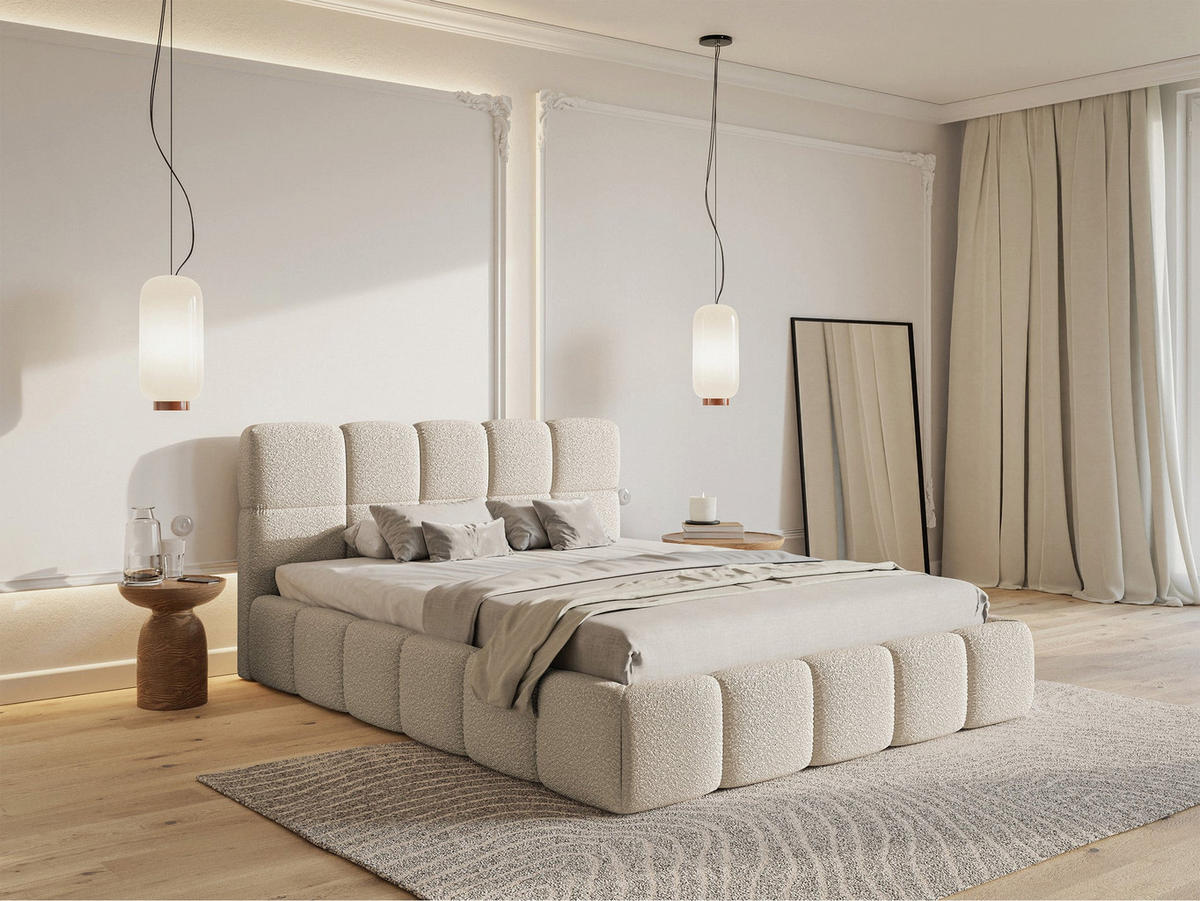 ČALOUNĚNÁ postel Cloudy s úložným prostorem, světle béžové bouclé, 180x200 cm - černá/ecru, textil (160/200cm) - Selsey