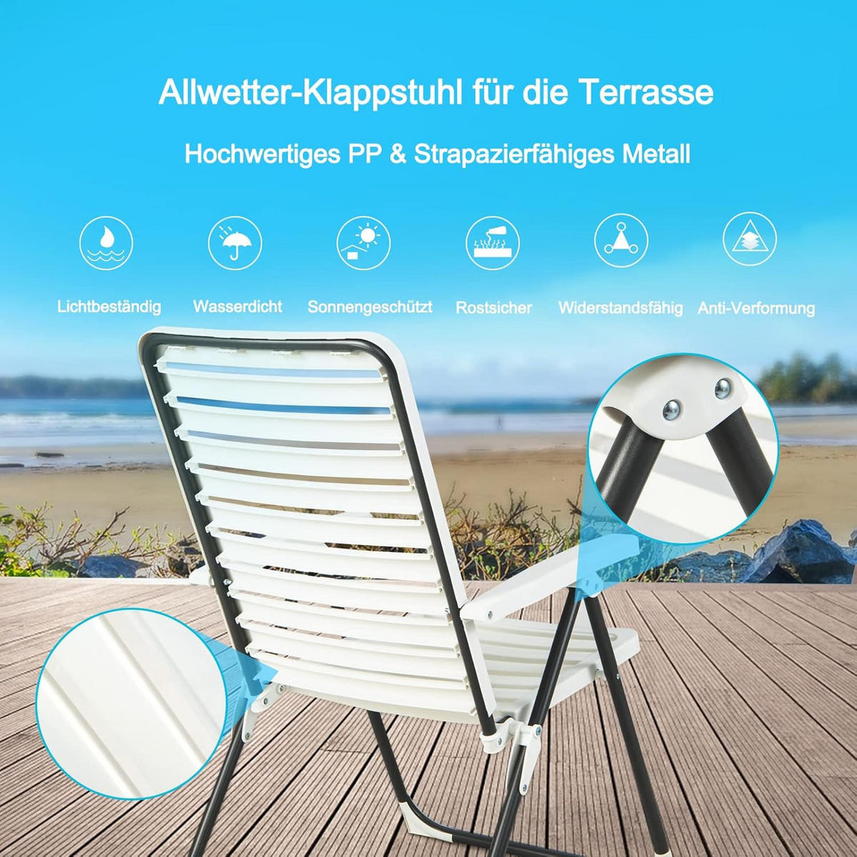 GARTENSTUHL Weiß - Weiß, Kunststoff (69/105/62cm) - COSTWAY