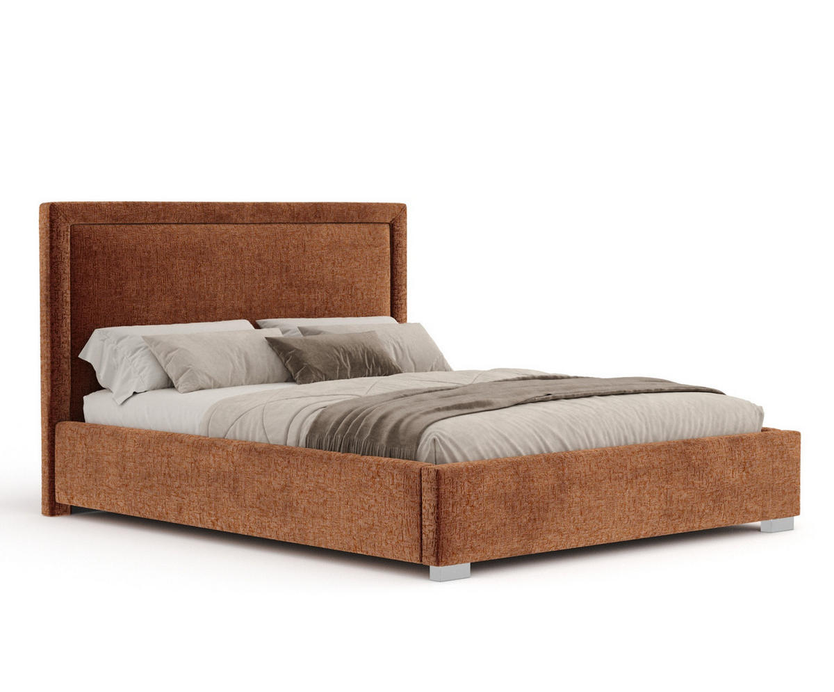 POLSTERBETT Ordina Dunkelorange 160/200 cm im Chenille-Stoff - Silberfarben/Dunkelorange, Holz/Holzwerkstoff (160/200cm) - Maison de Reve