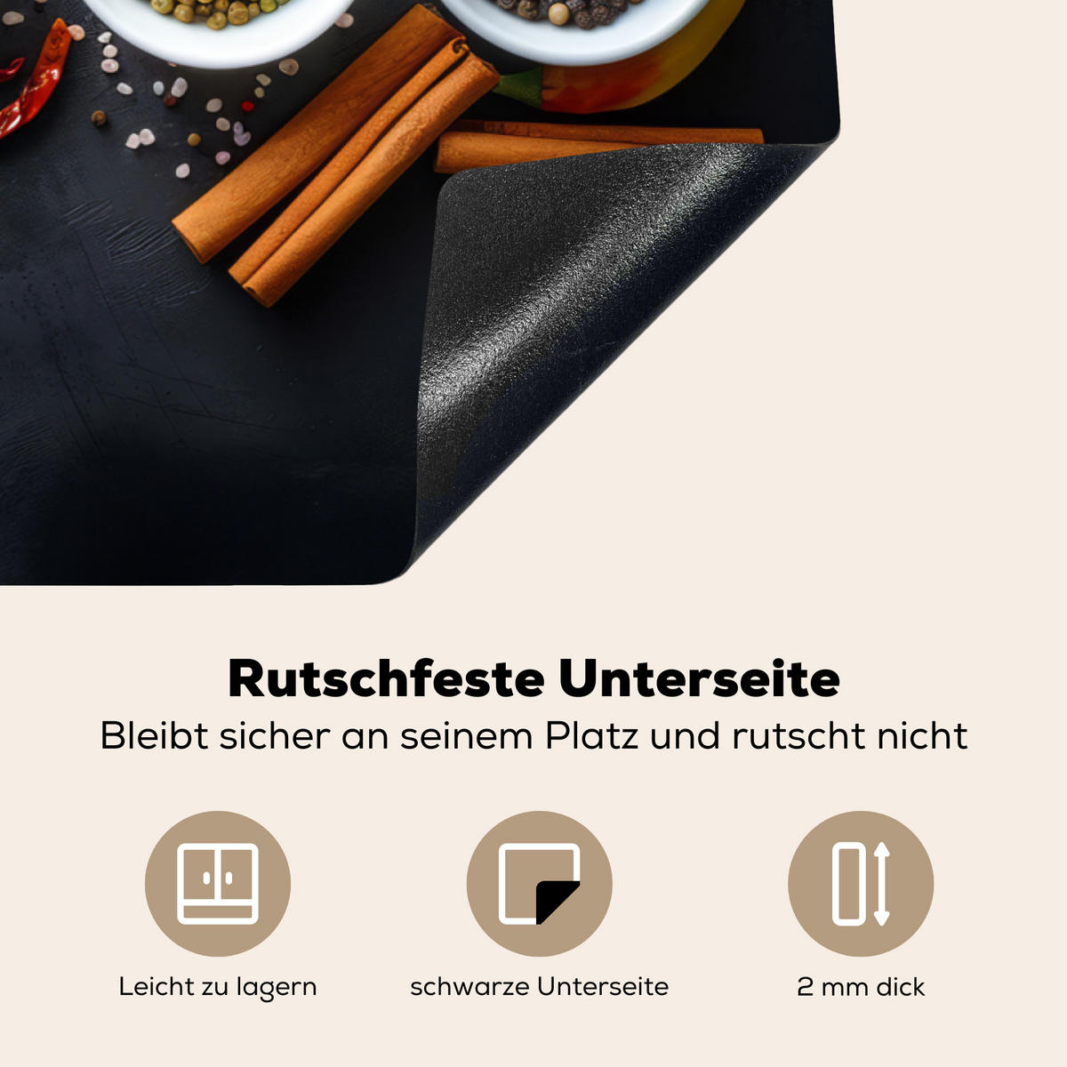 HERDABDECKPLATTE Kräuter - Gewürze - Konkrete Optik - Stilleben Ceranfeldabdeckung 85x52 cm - Multicolor, Kunststoff (85/52/0.2cm) - MuchoWow