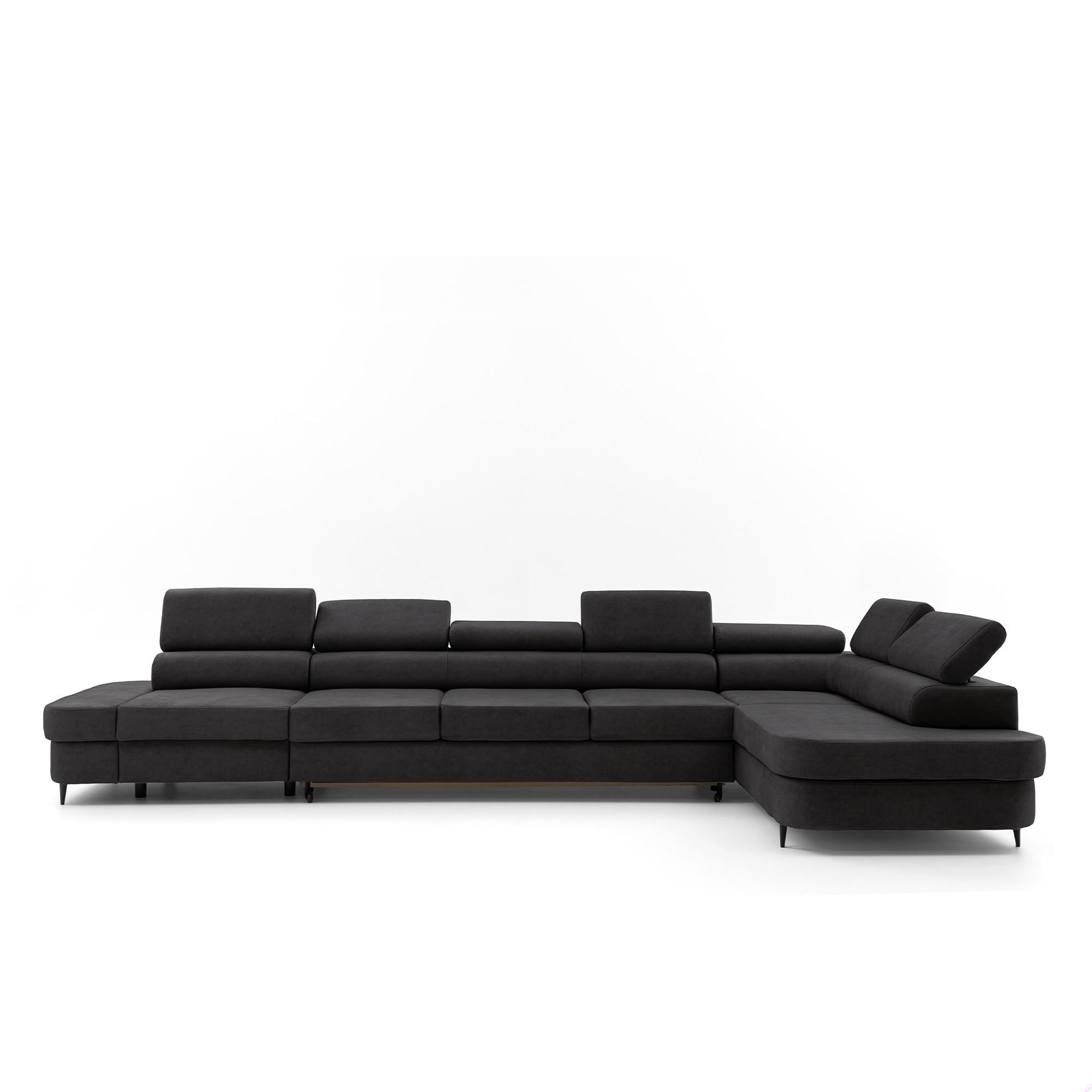 ECKSOFA PRIAM XXL L-Form Rechts mit Schlaffunktion 125x265 Velours Schwarz - Schwarz, Holz/Textil (420/203cm) - Muffo