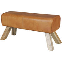 SITZHOCKER – Leder/Mango-Holz, 90x30x43 cm, Braun - Braun, Mangoholz/Leder (90/43/30cm) - KADIMA DESIGN