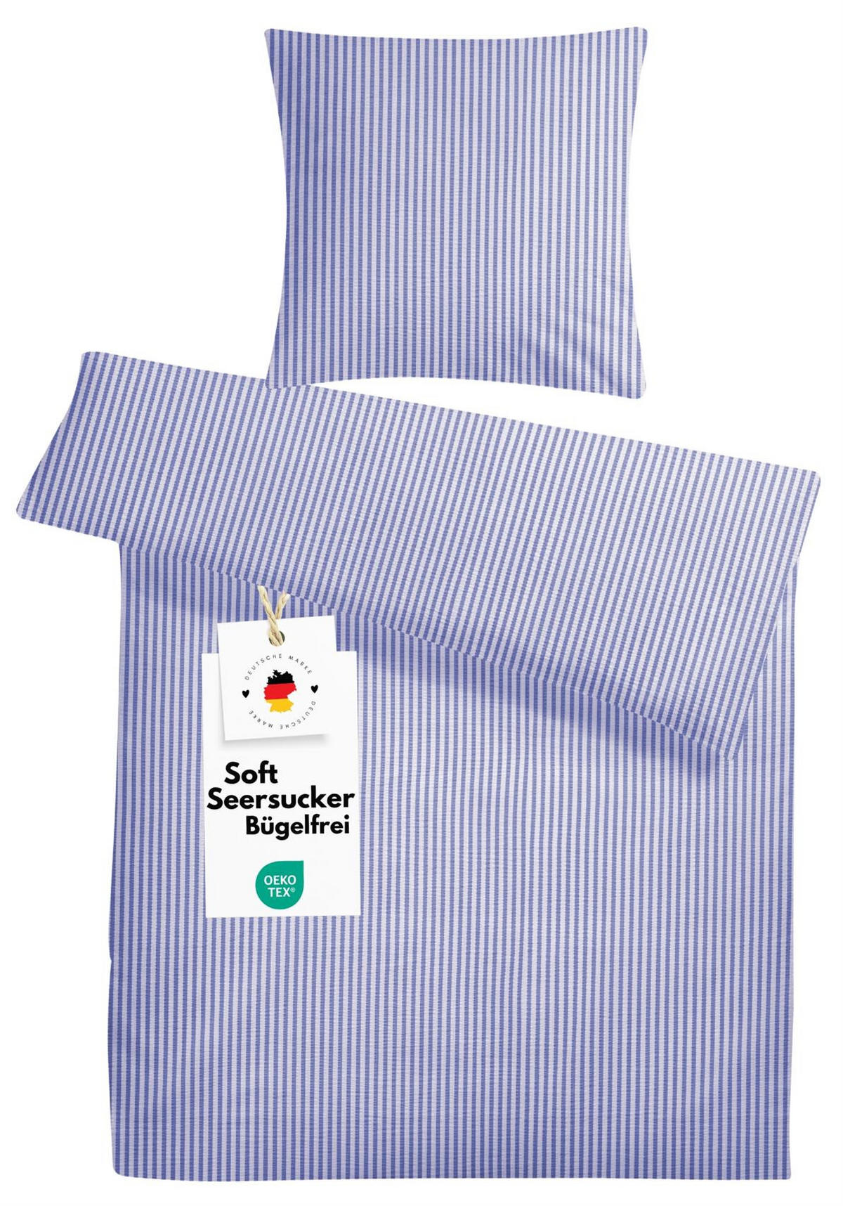 SEERSUCKER-BETTWÄSCHE 135x200 gestreift Sommer Bettbezug Bügelfrei aus 100% Baumwolle, Bettbezüge Streifen Muster Blau - Weiß, Textil (135/200cm) - Carpe Sonno