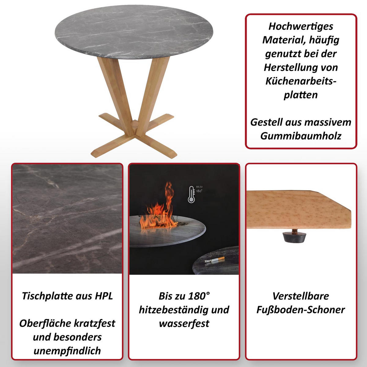 BISTROTISCH -B rund Grau - Grau, Holz (92/76/92cm) - MCW