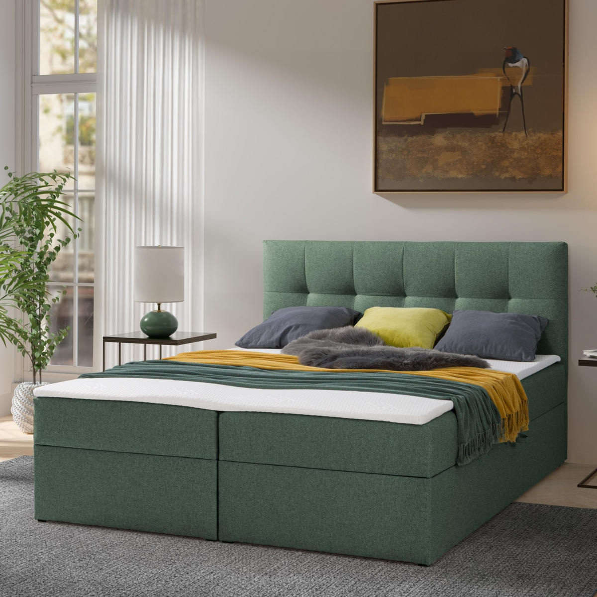 BOXBETT Toronto 140x200 Bonell-Matratze H3 und Topper - Silberfarben/Grün, Holz/Holzwerkstoff (140/200cm) - Ravio