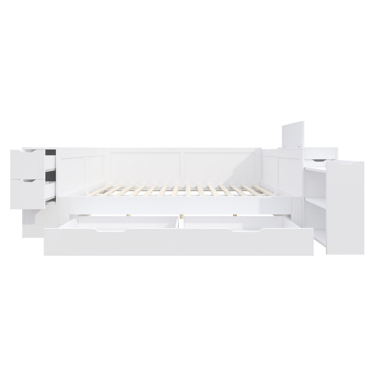DETSKÁ posteľ 140/200 cm biela s úložným priestorom a nočným stolíkom z MDF - biela, kompozitné drevo (140/200cm) - OKWISH