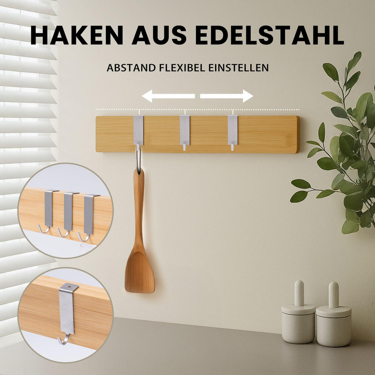 MESSERLEISTE aus Bambus 40cm breit inkl. 3 Haken - Beige, Holz (40/6.2/1.5cm) - CHEFGASTRO