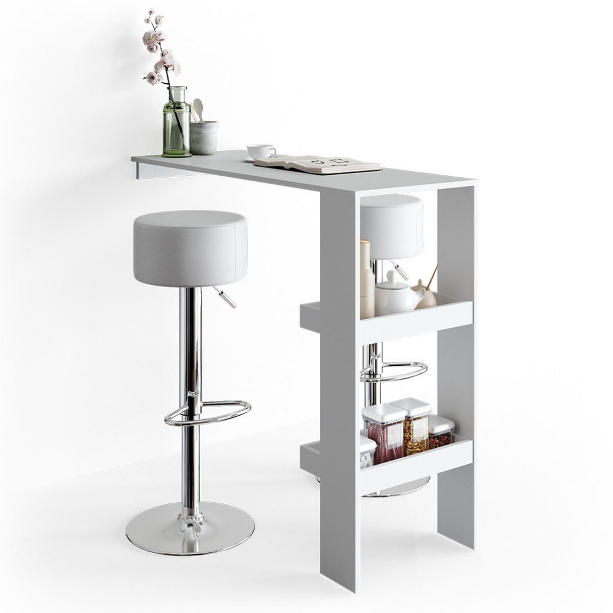BARHOCKER 2ER SET Weiß 33 x 92 cm 2 Teilig - Weiß, Metall (33/92/33cm) - Vicco