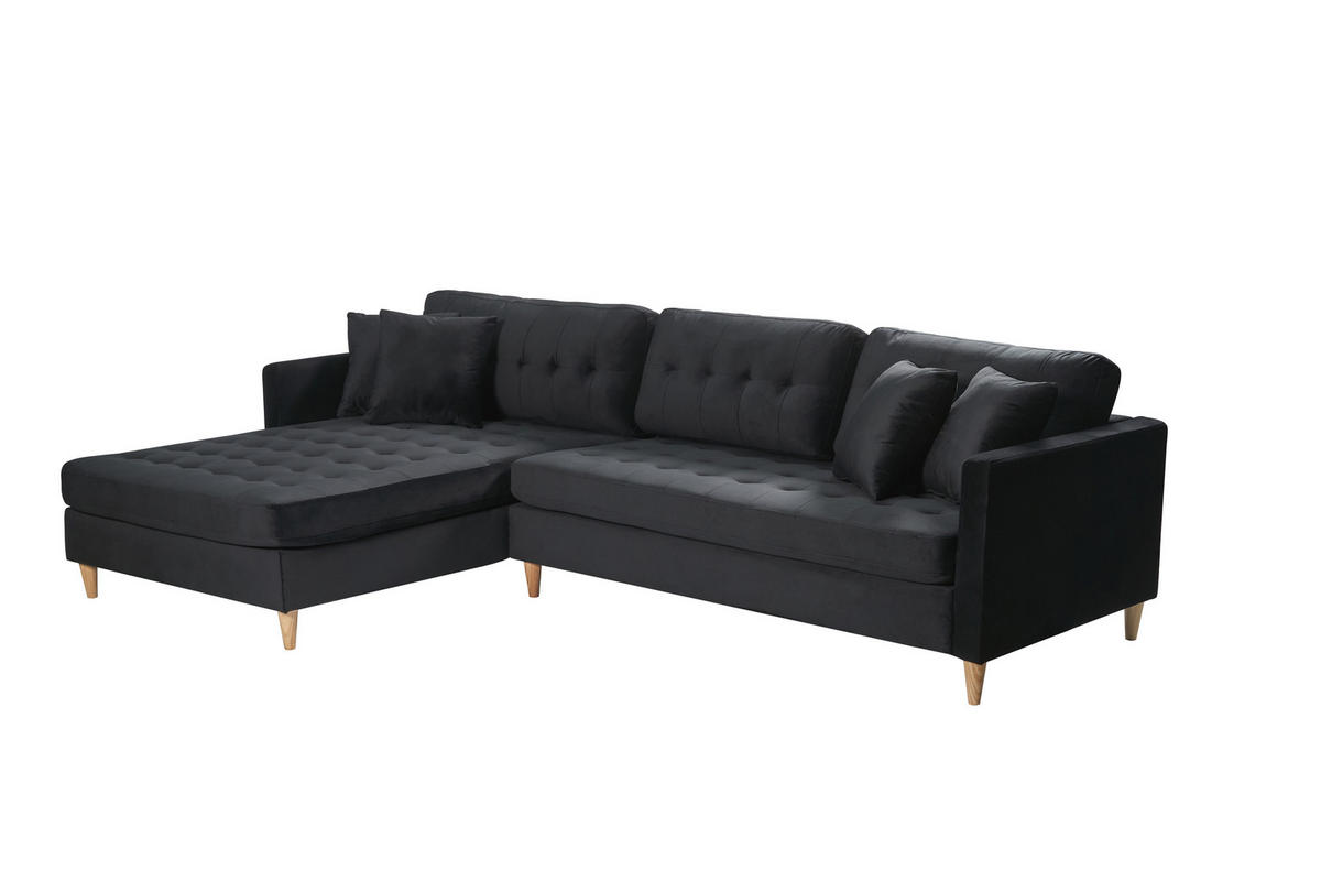 ECKSOFA Velours schwarz - Schwarz, Textil (290/177cm) - ebuy24