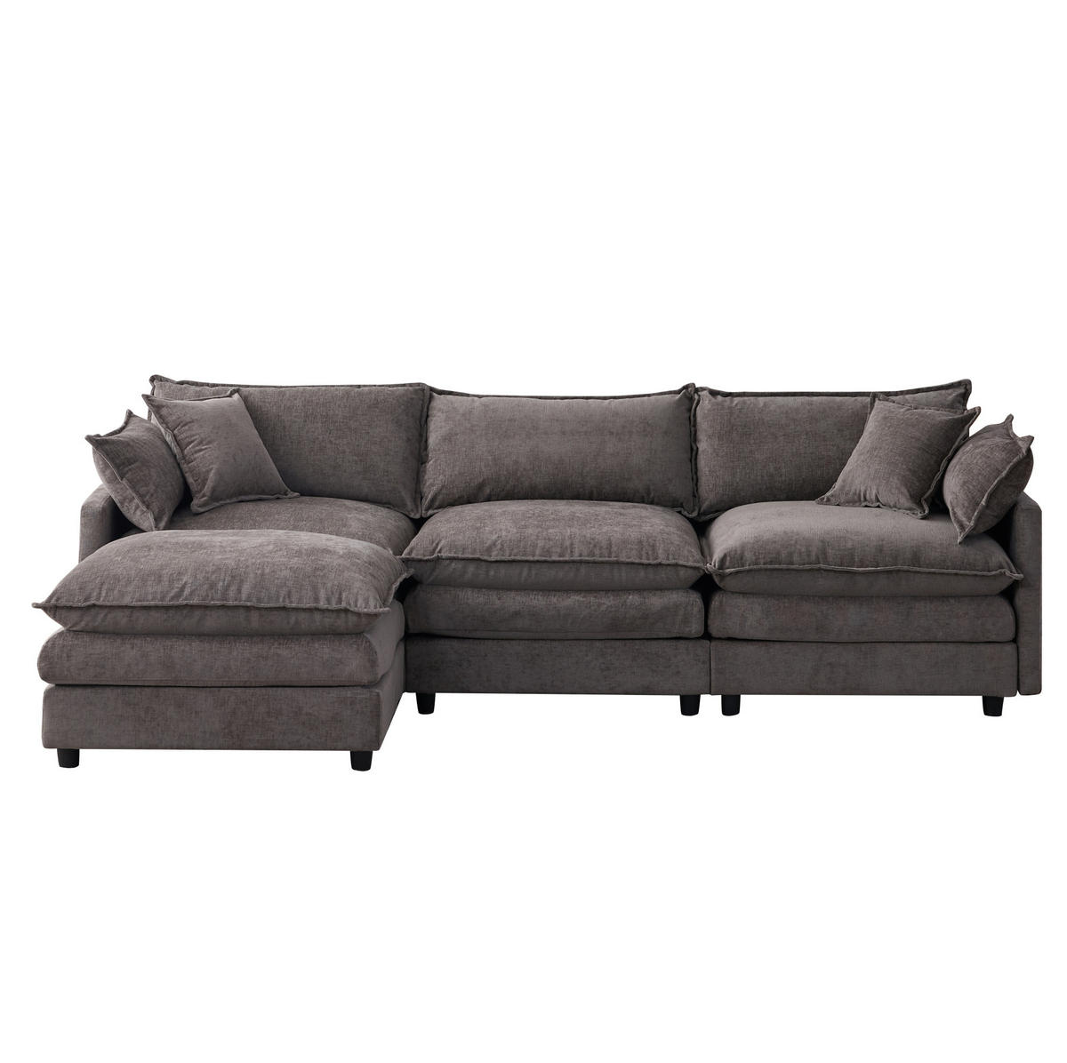 ECKSOFA 267/154/85 cm grau aus Chenille mit Hocker und modularem Aufbau - Grau, Textil (154/267cm) - OKWISH