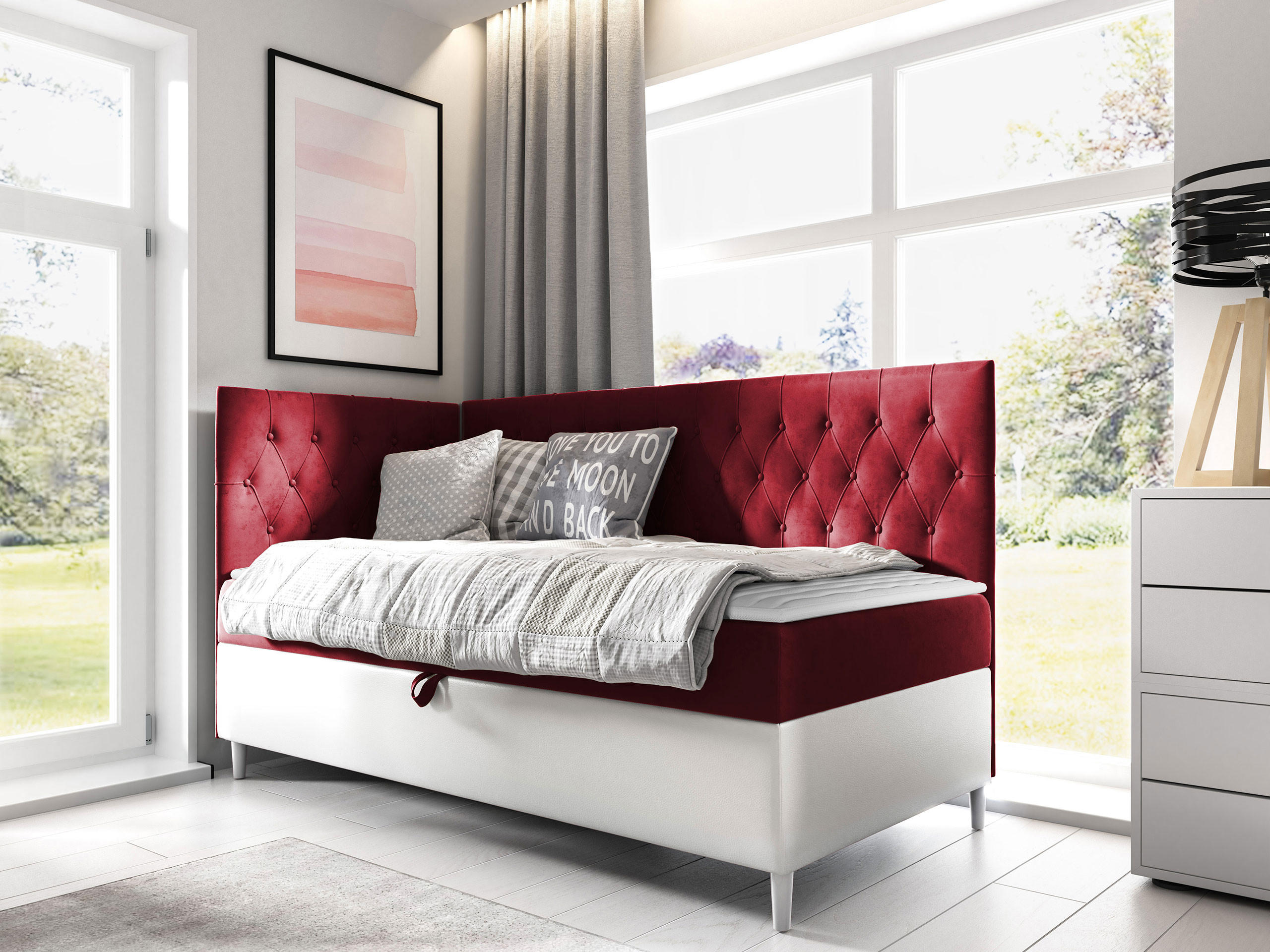 BOXBETT Filip Junior 3, Seite zum Öffnen des Bettkastens: Links - Rot/Weiß, Holz (100/200cm) - MIRJAN24