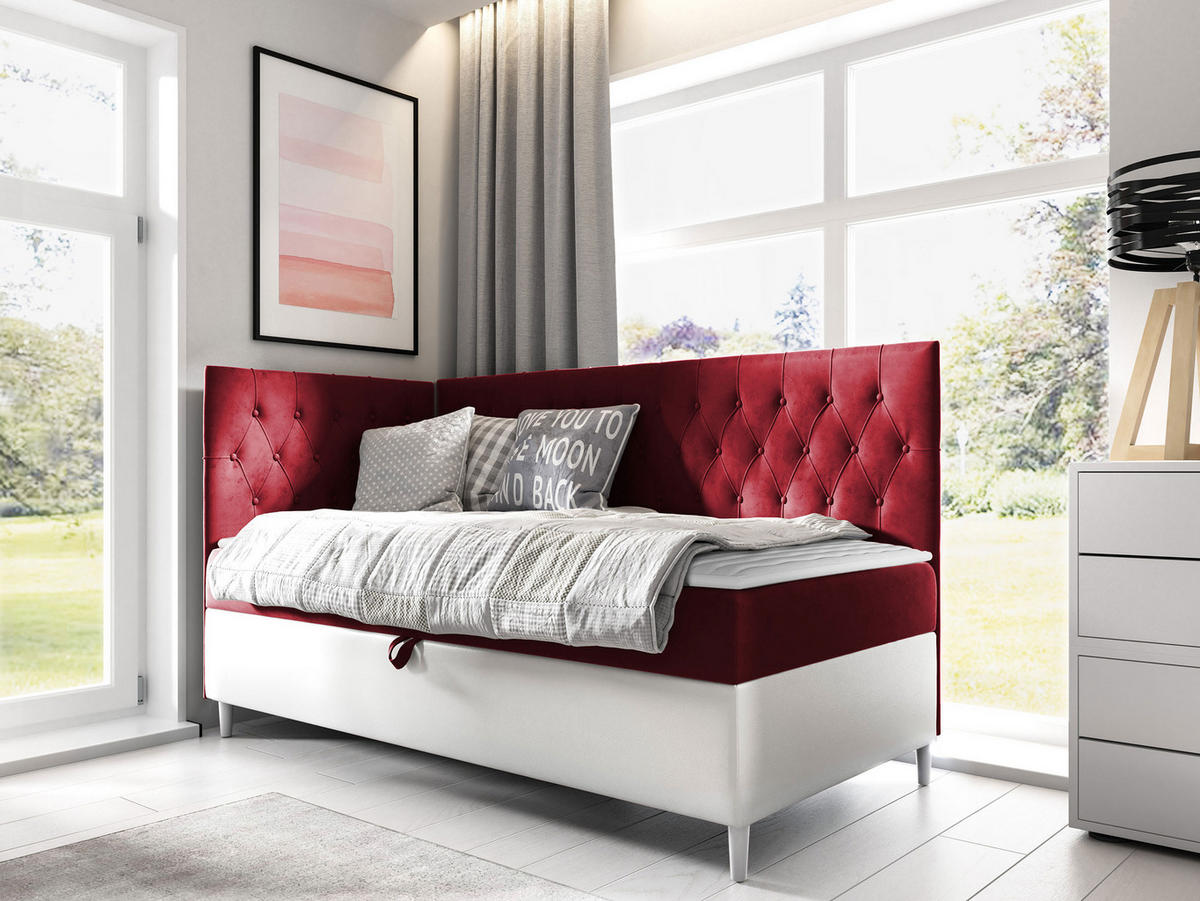 BOXBETT Filip Junior 3, Seite zum Öffnen des Bettkastens: Links - Rot/Weiß, Holz (90/200cm) - MIRJAN24