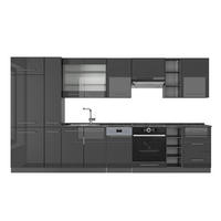 KUCHYNKA Fame-Line Antracit vysoký lesk 355 cm bez pracovnej dosky - antracitová/čierna s vysokým leskom, kompozitné drevo (355/206.8/51.6cm) - Vicco
