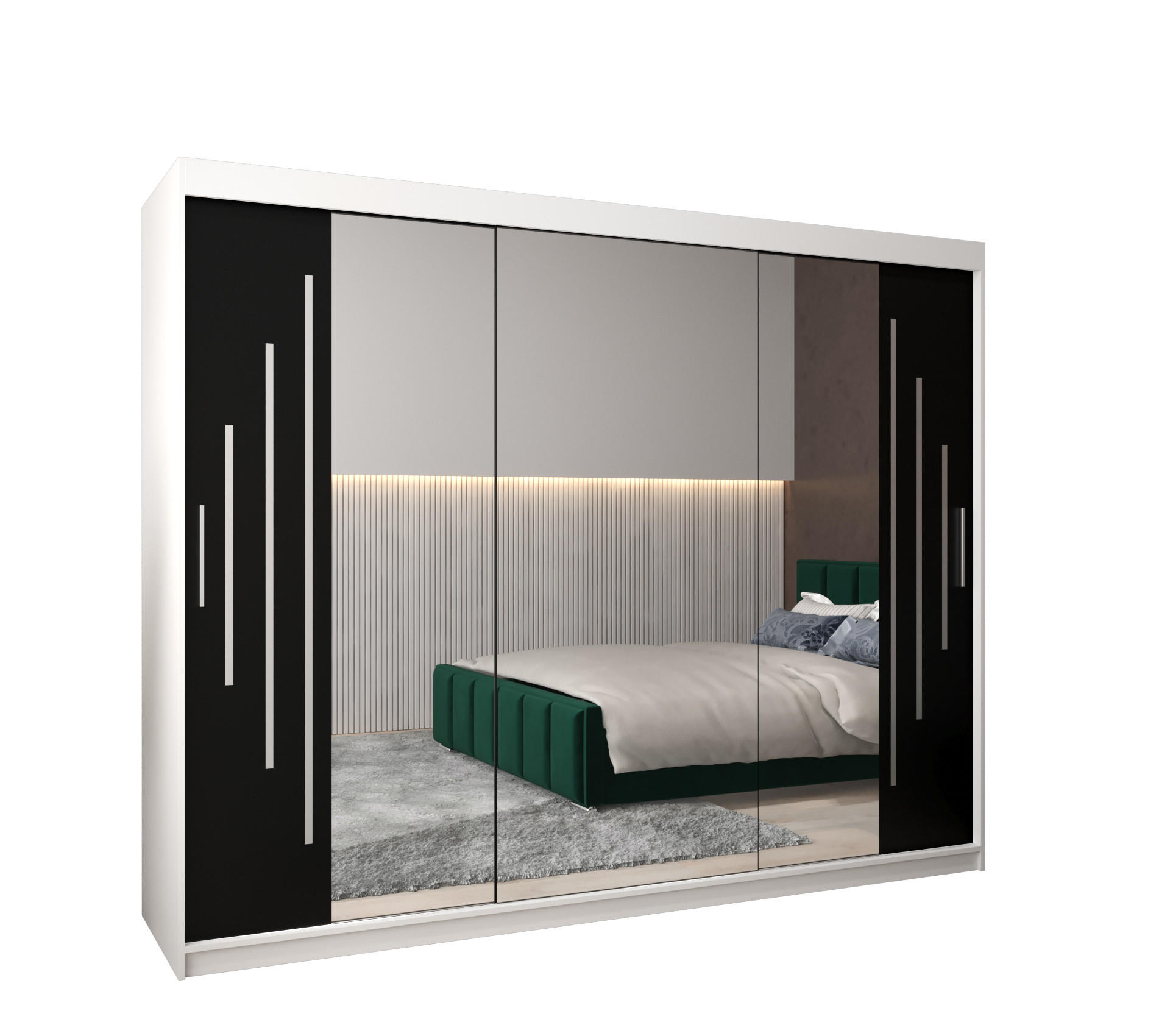 Abiks Möbel Schwebetürenschrank Weiß, Schwarz 250x200x62 cm