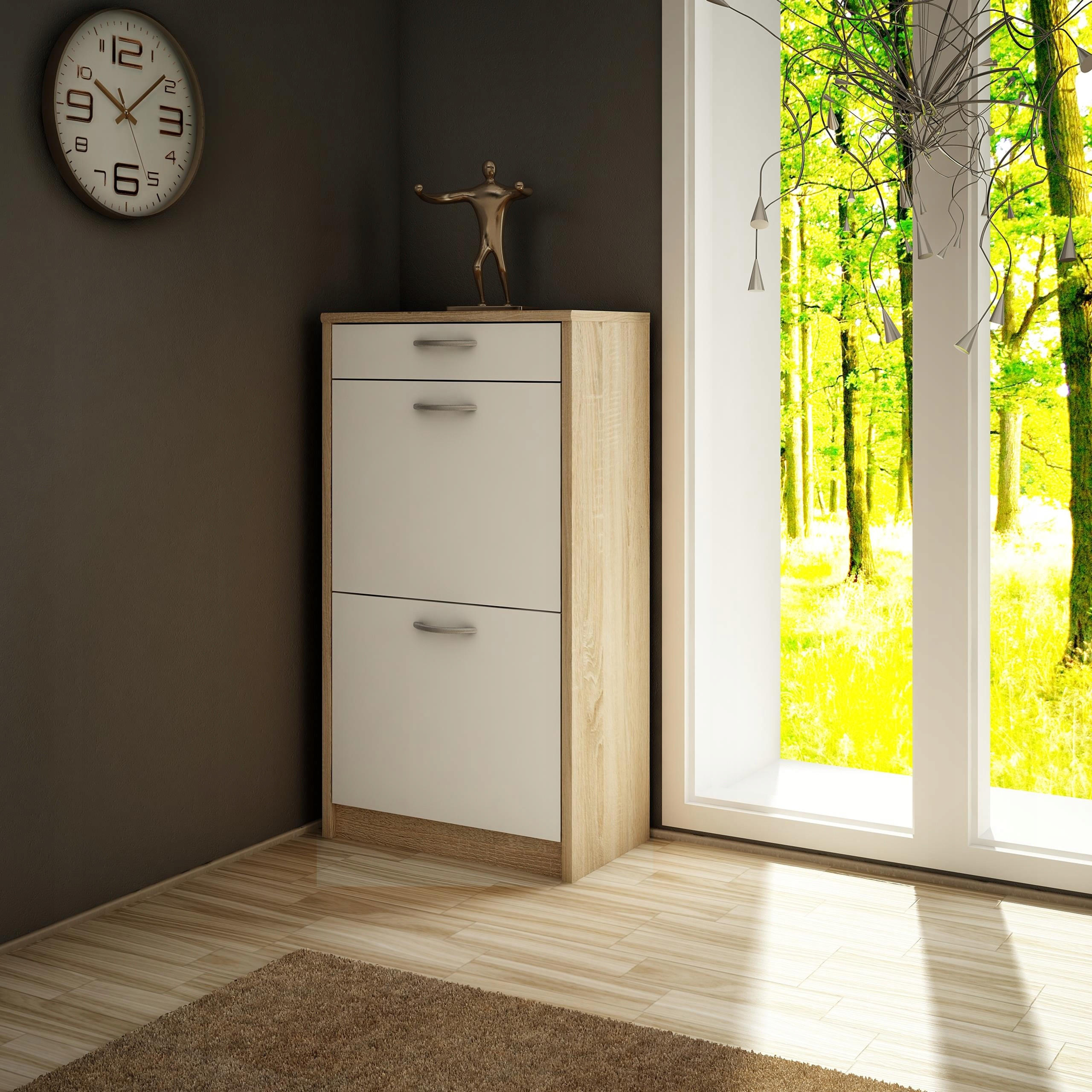 Thumbnail - Matkam Möbel Schuhschrank, Sonoma Eiche, Weiß, Holzwerkstoff, 50x92x28 cm, Garderobe, Schuhaufbewahrung, Schuhkipper