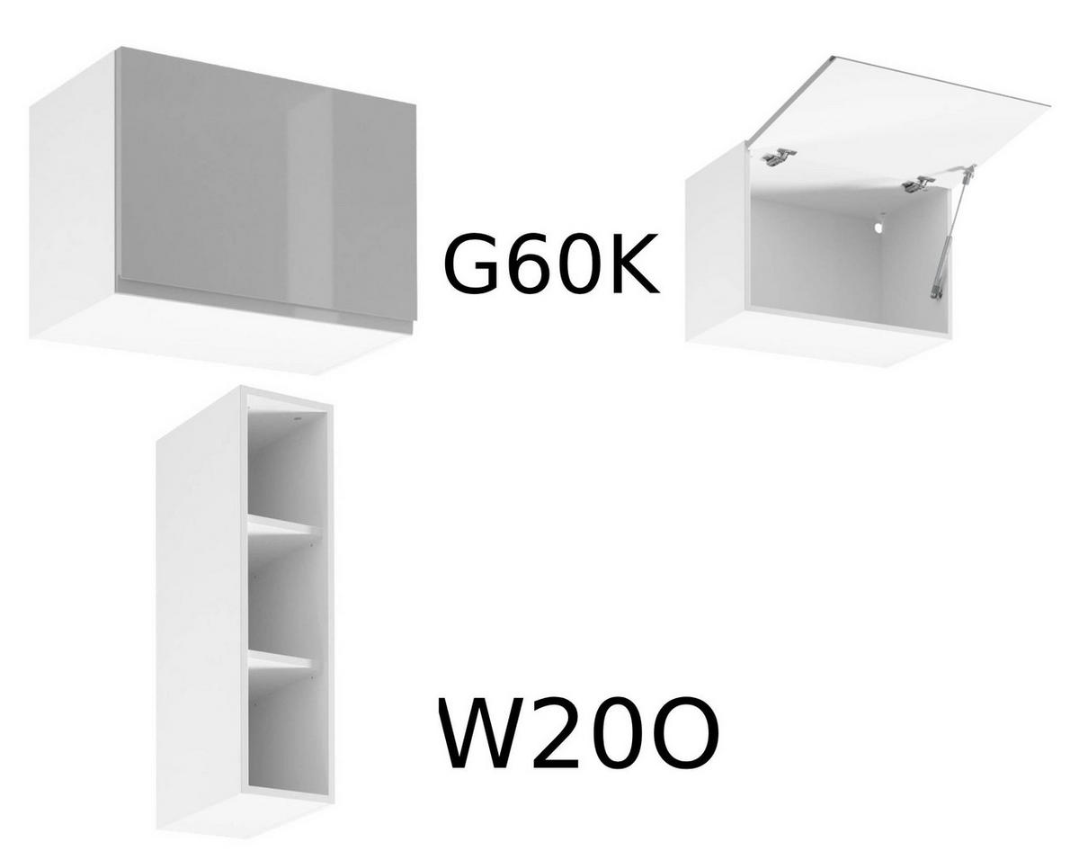 KÜCHENZEILE 320 cm - Aspen KA15-M320- in Grau/Hochglanz - Grau, Holz (320/212/52cm)