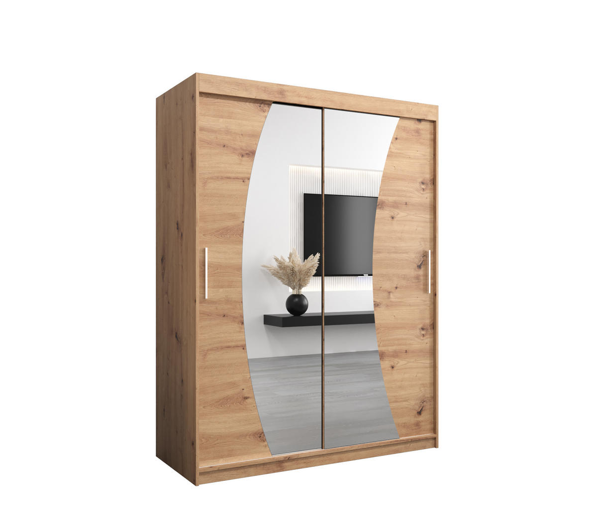 SCHWEBETÜRENSCHRANK 200/150/62 2-türig - Silberfarben/Eiche Artisan, Holz/Kunststoff (150/200/62cm) - MÖBEL KRYSPOL