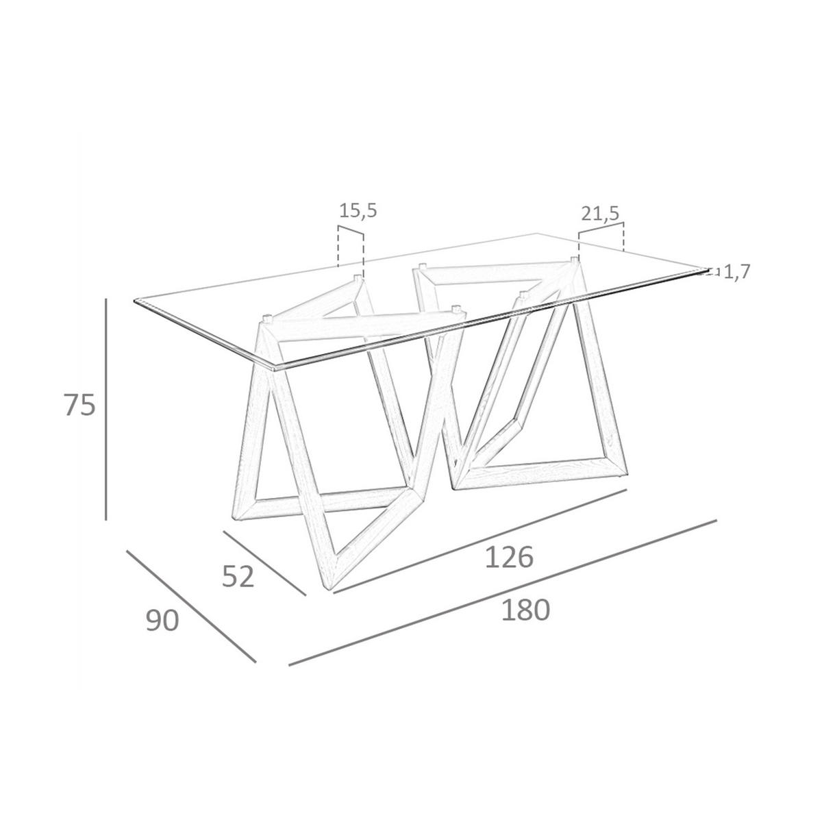 ESSTISCH Esstisch Rechteckig gehärtetes Glas aus walnussfarbenes Holz 180/90/75 cm - Transparent/Walnussfarben, Holz (90/180/75cm) - ANGEL CERDA