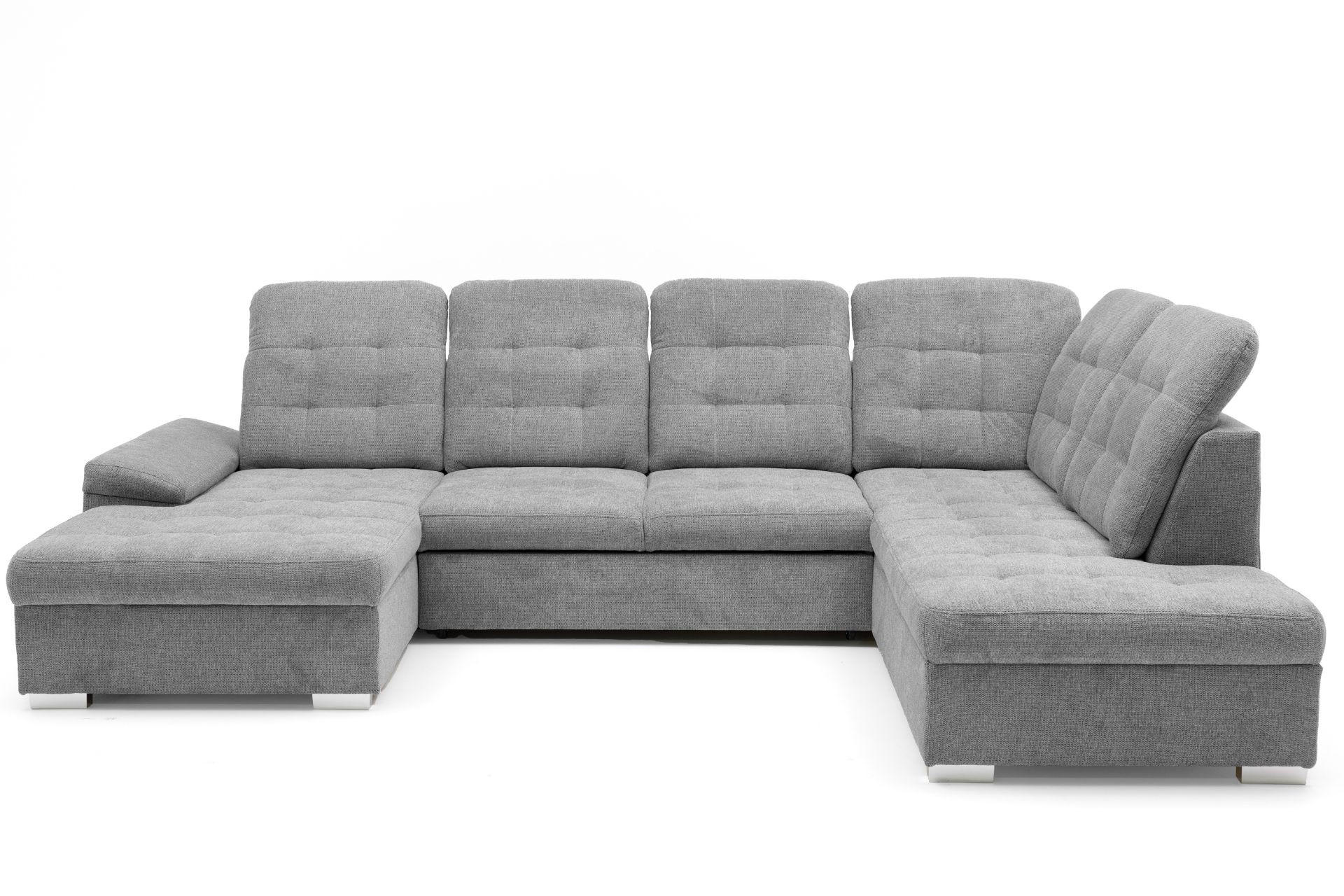 ECKSOFA U-Form OLIVIA U Rechts mit Schlaffunktion 124x257 Velours Hellgrau - Silberfarben/Hellgrau, Holz/Kunststoff (202/103/320cm) - Muffo