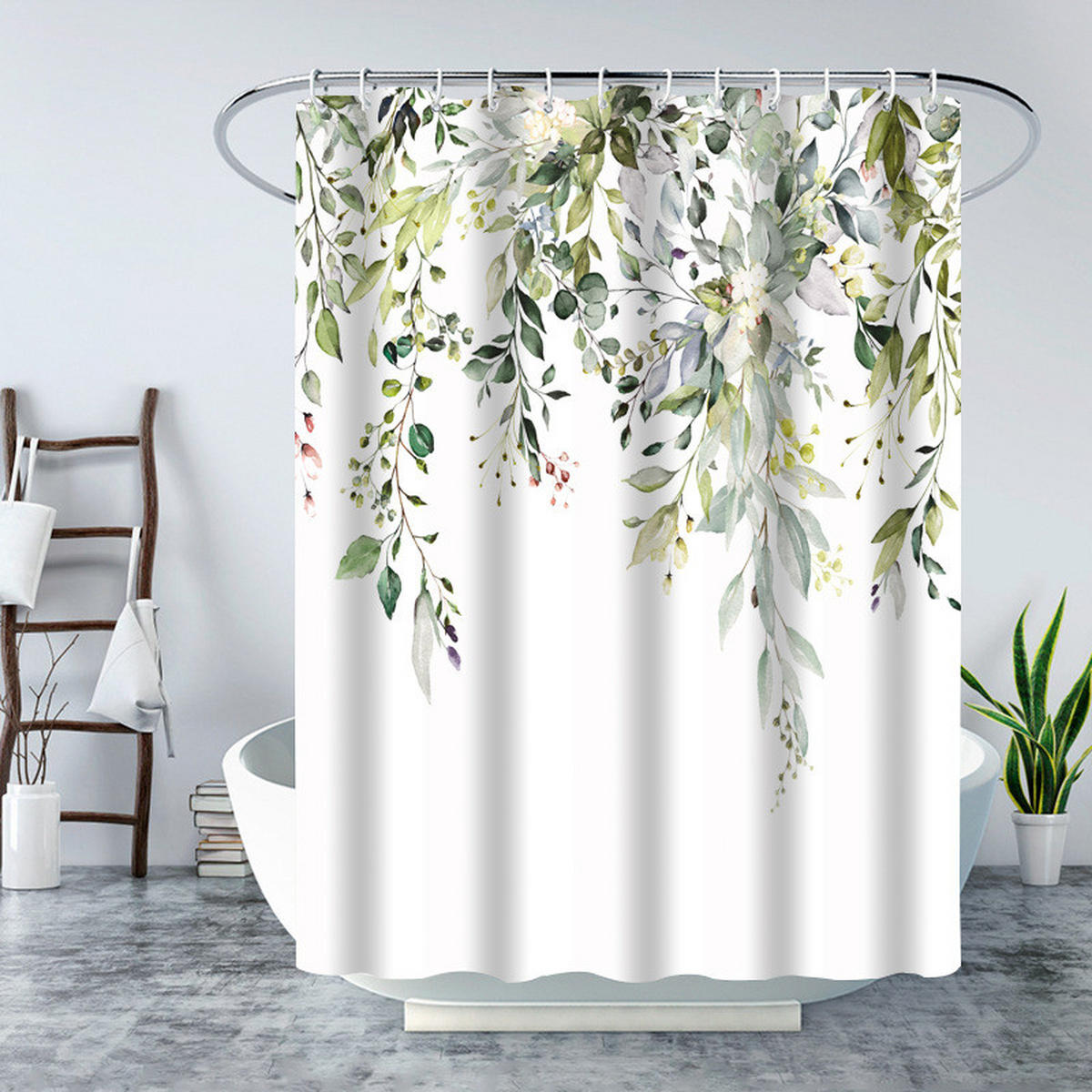 DUSCHVORHANG Grün Polyester Digitaldruck wasserdicht mit Haken ohne Bohren - Grün, Textil (180/180cm) - MCBOSON