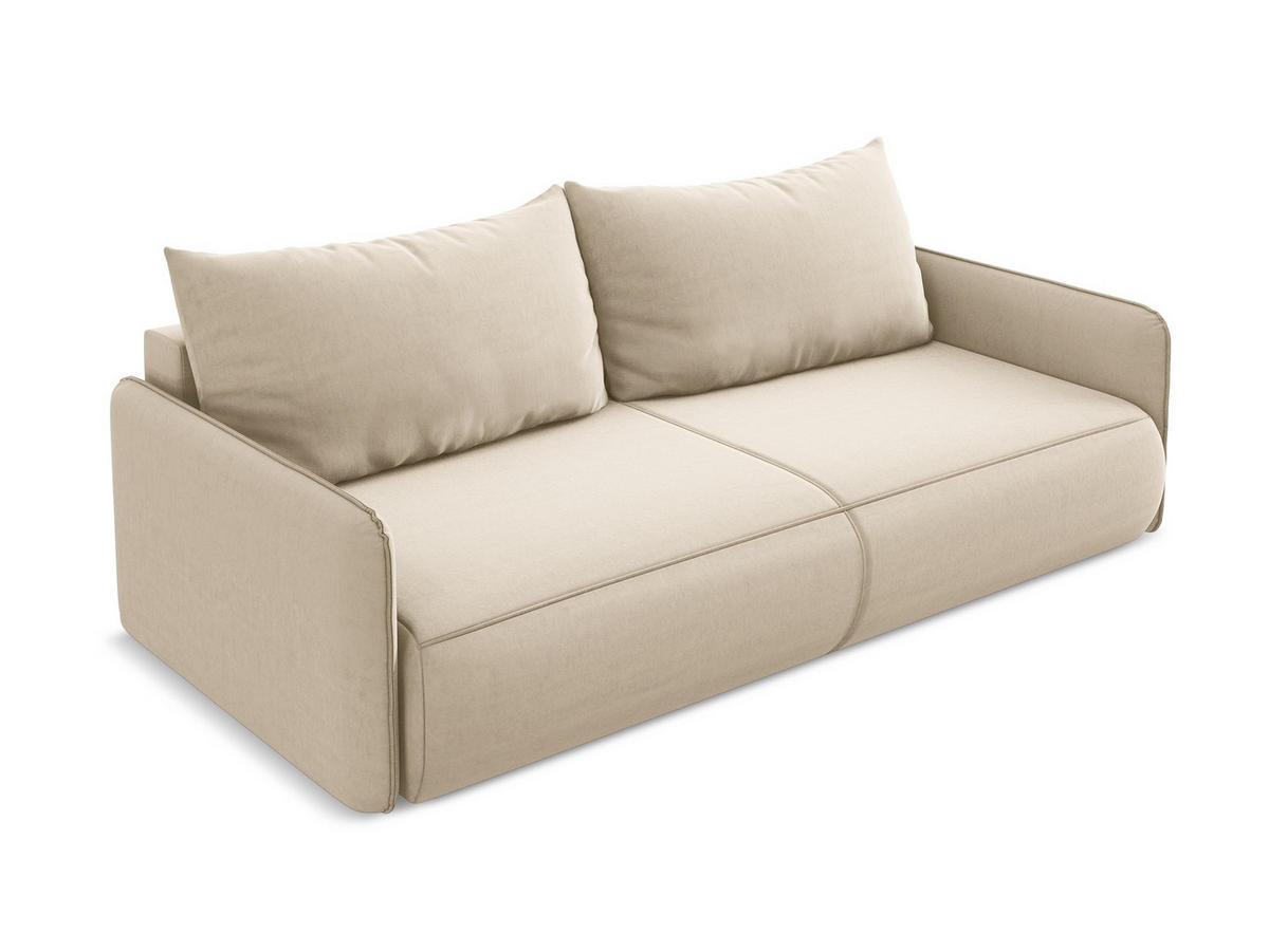 3-SITZER SOFA mit Schlaffunktion Samt Stoff Beige - Beige/Creme, Kunststoff/Textil (216/86/105cm) - Makamii