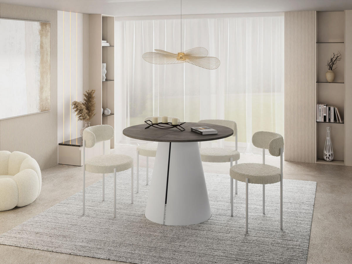 ESSTISCH Lamio runder ausziehbarer, Beton-Optik Dunkelgrau 100-180/100/76 cm - Dunkelgrau/Weiß, Holzwerkstoff/Metall (100/100/76cm) - WFL GROUP