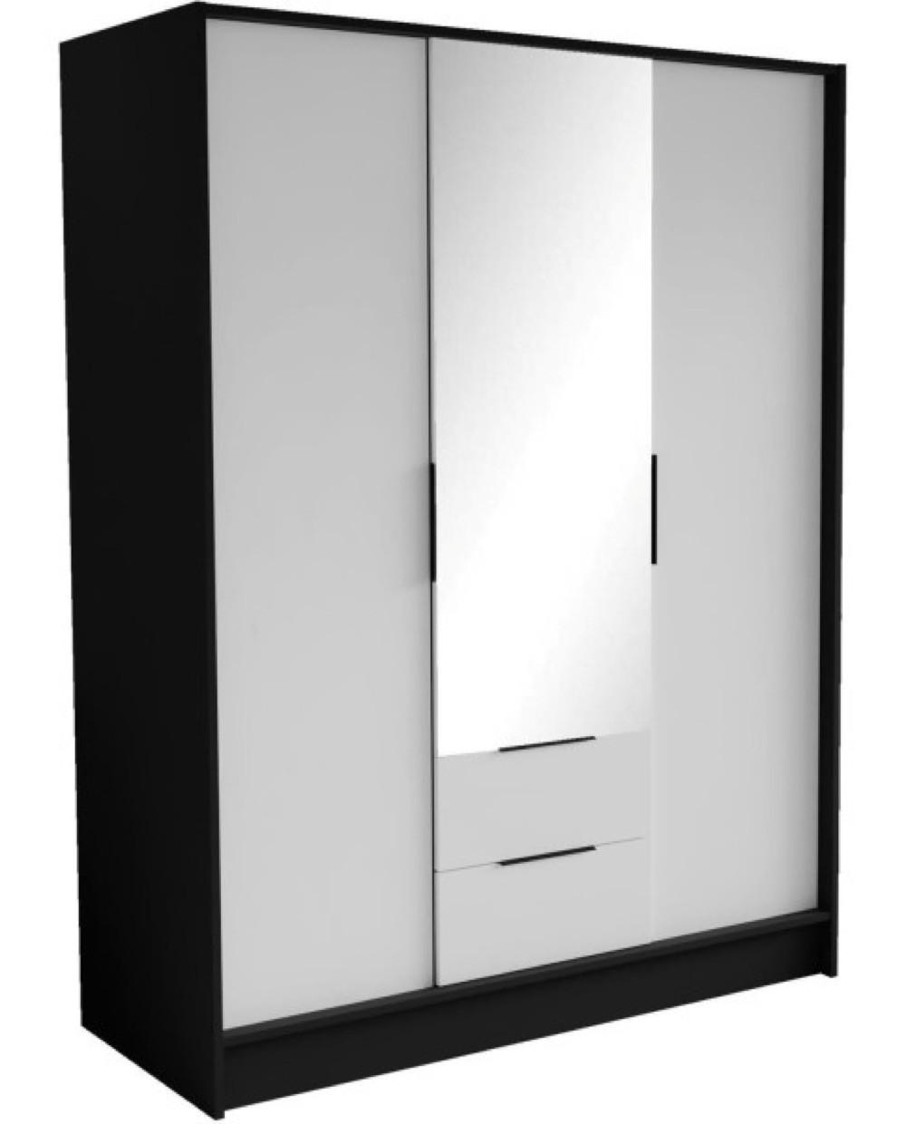 SCHRANK Schwarz Nikola Mit Spiegel Und Verstellbaren Regalen 150 cm - Transparent/Schwarz, Holzwerkstoff (150.5/200/51cm) - Sepro Meble