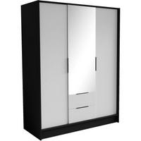 SCHRANK Schwarz Nikola Mit Spiegel Und Verstellbaren Regalen 150 cm - Transparent/Schwarz, Holzwerkstoff (150.5/200/51cm) - Sepro Meble