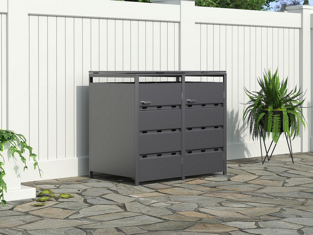 MÜLLTONNENBOX - 120cm x 76cm - Stahl - anthrazitgrau - LOKAFA - Anthrazit, Metall (120/104/76cm) - Vente-Unique