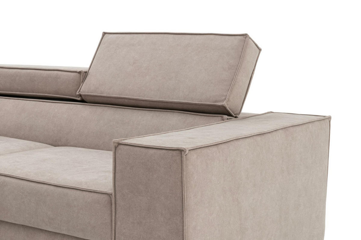 ECKSOFA PURE L Links mit Schlaffunktion 127x199 Velours Creme - Creme/Schwarz, Holz/Textil (281/204cm) - Muffo