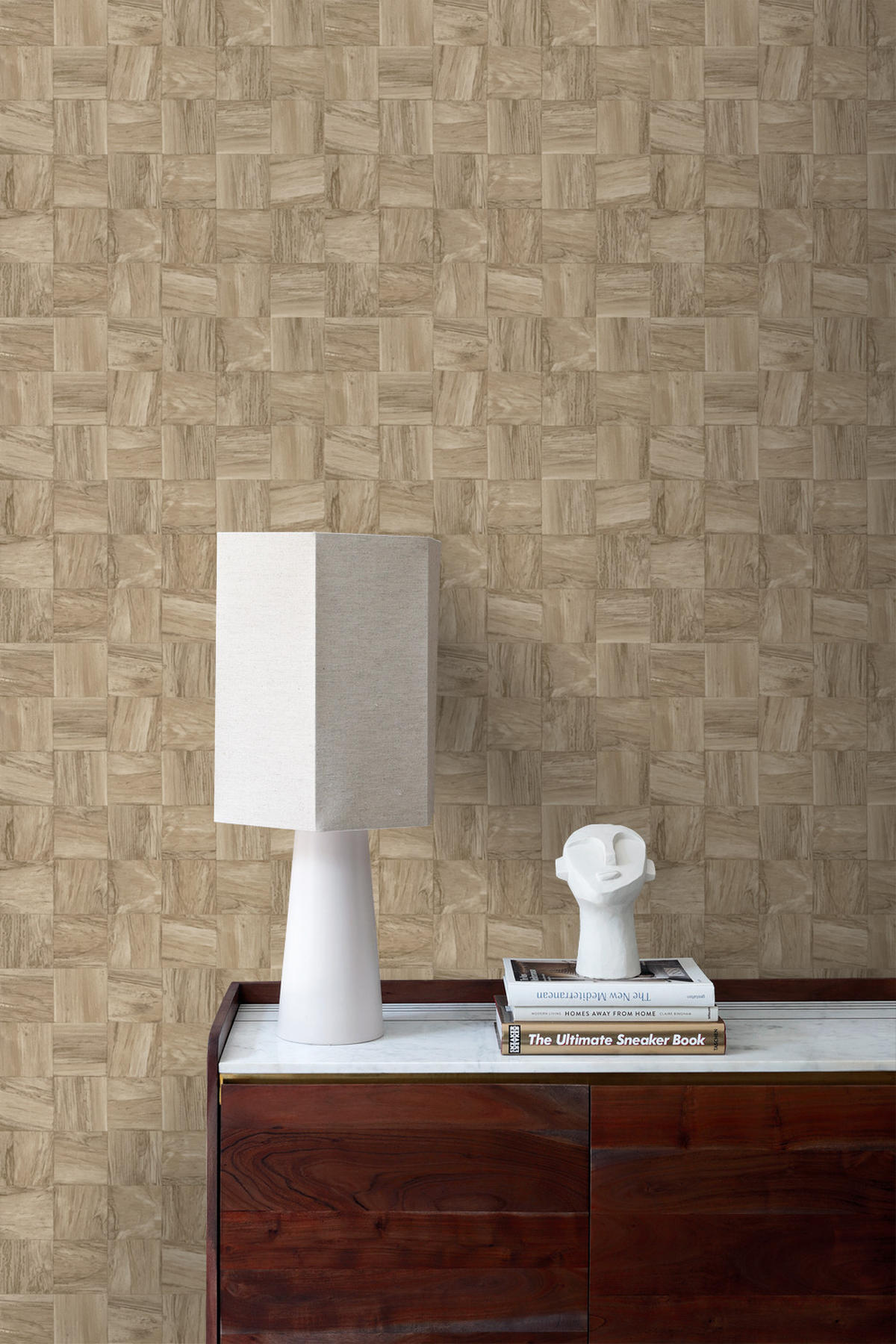TAPETE quadratische Holzstücke 50 x 900 cm - Beige, Papier (50/900cm) - Origin Wallcoverings