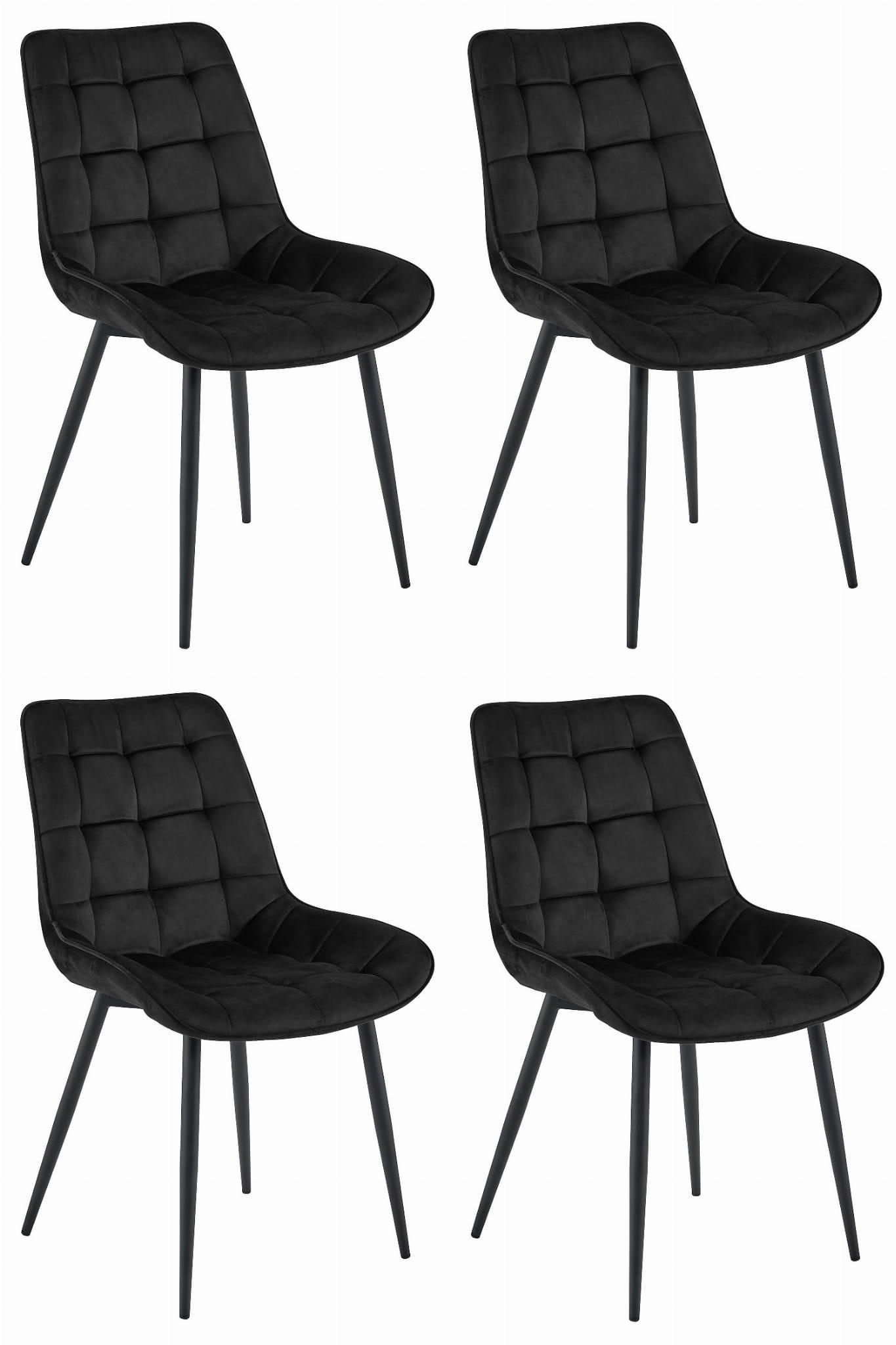 ESSZIMMERSTUHL 4-er Set BERA schwarzer Sitz, schwarze Beine - Schwarz, Textil (54/88/60cm) - Valora