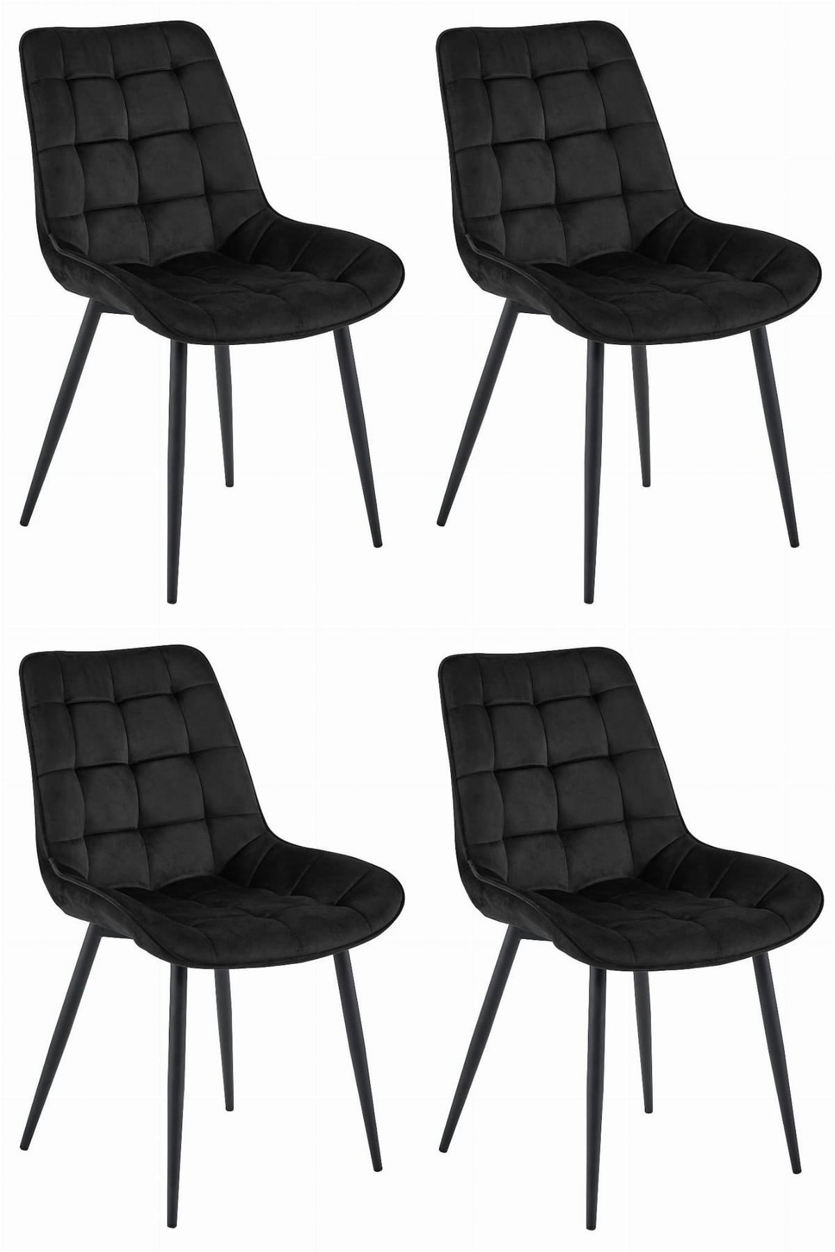 ESSZIMMERSTUHL 4-er Set BERA schwarzer Sitz, schwarze Beine - Schwarz, Textil (54/88/60cm) - Valora