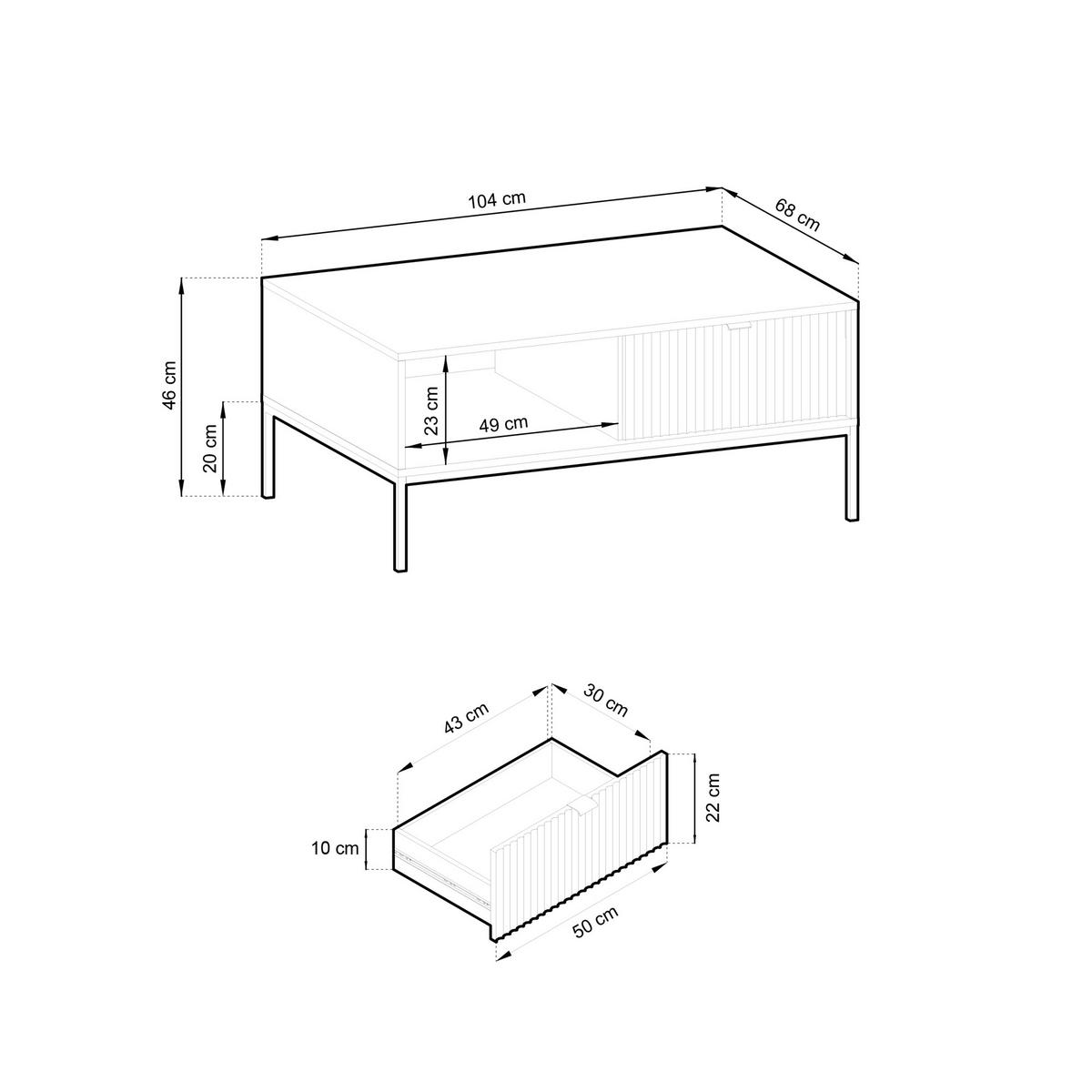 COUCHTISCH Vellore Grau 104/68/46 cm - Goldfarben/Schwarz, Holzwerkstoff/Metall (68/104/46cm) - Selsey